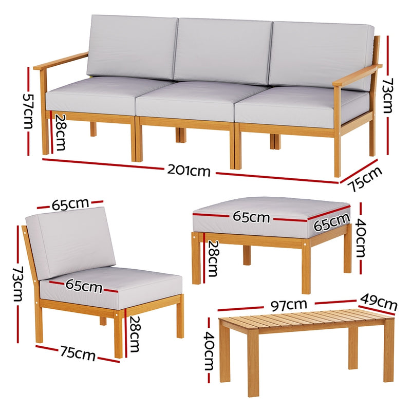 5 Seater Acacia Wood Lounge Setting Oak & Grey