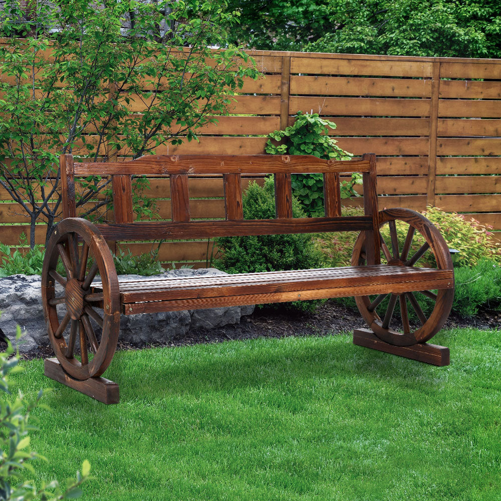 Wooden Wagon Wheel Bench Seat