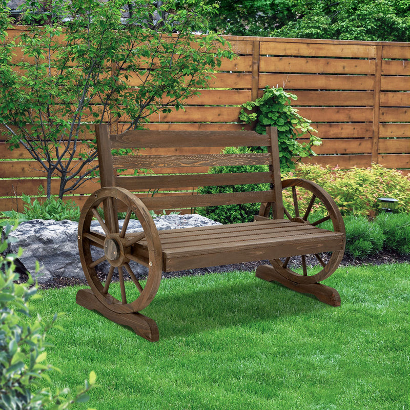 Wooden Wagon Wheel Bench Seat (Brown)