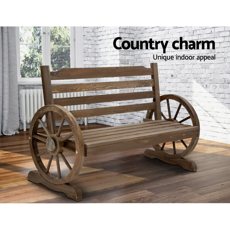 Wooden Wagon Wheel Bench Seat (Brown)