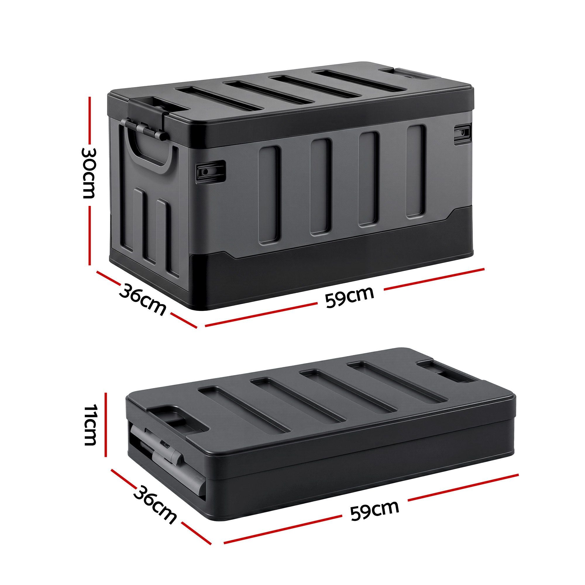 60L Collapsible Stackable Outdoor Storage Box Folding Camping Organizer - Black