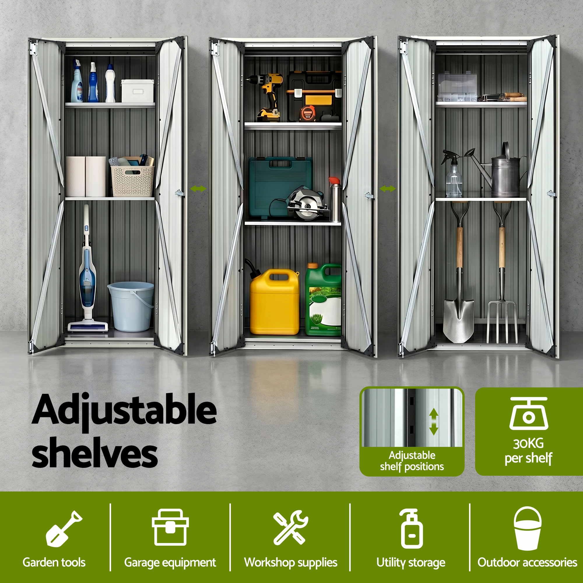 Outdoor Lockable Garden Storage Cabinet with Adjustable Steel Shelves - Black