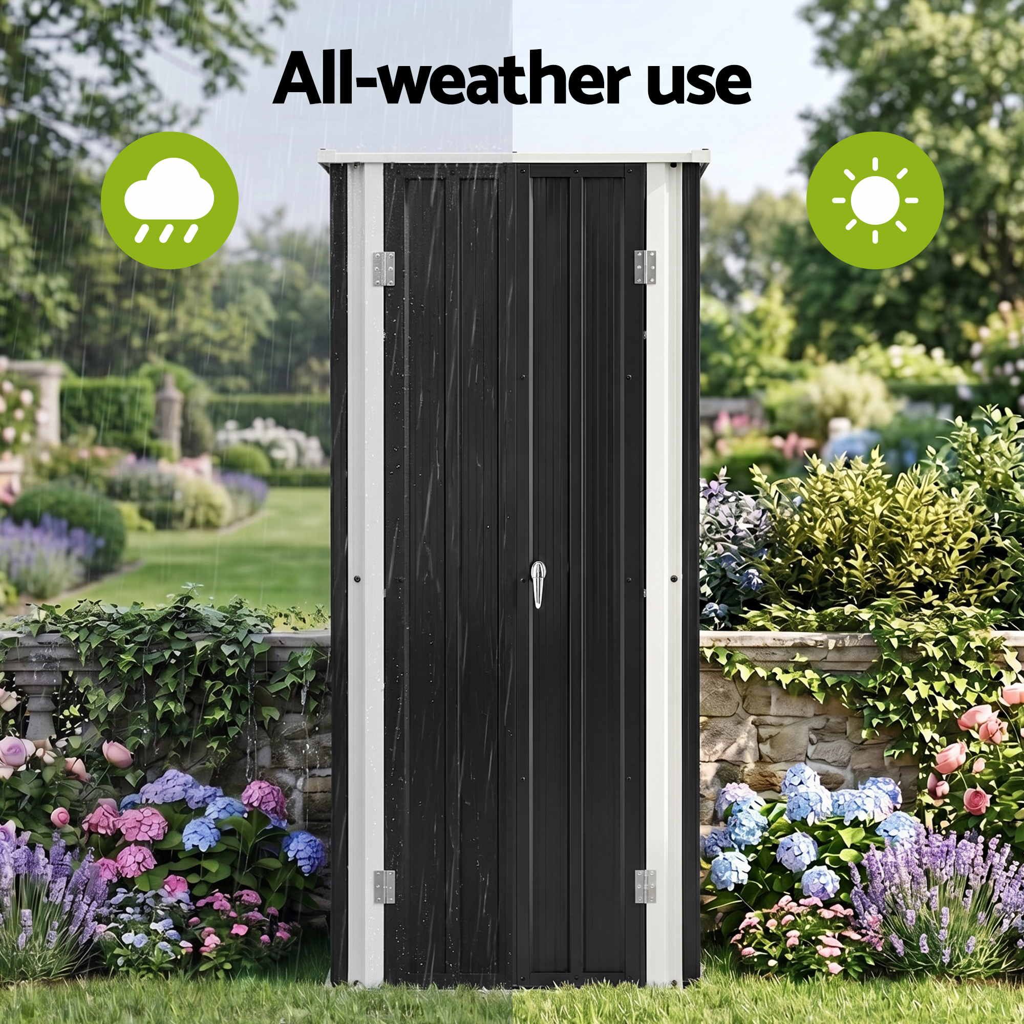 Outdoor Lockable Garden Storage Cabinet with Adjustable Steel Shelves - Black