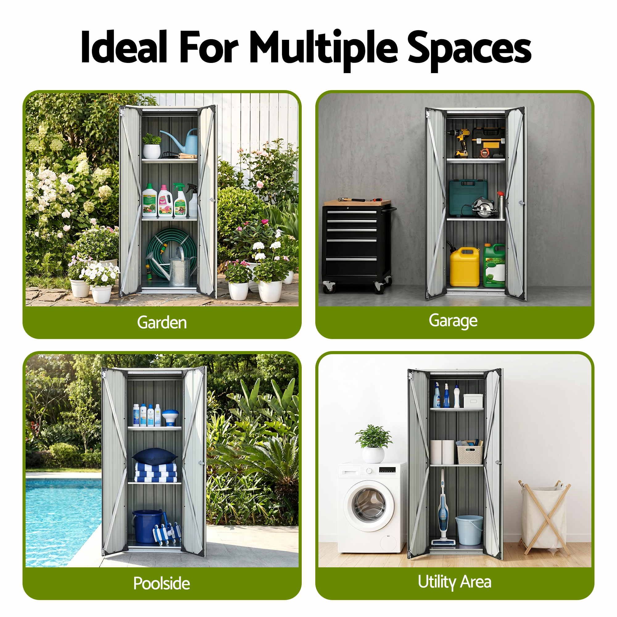 Outdoor Lockable Garden Storage Cabinet with Adjustable Steel Shelves - Black