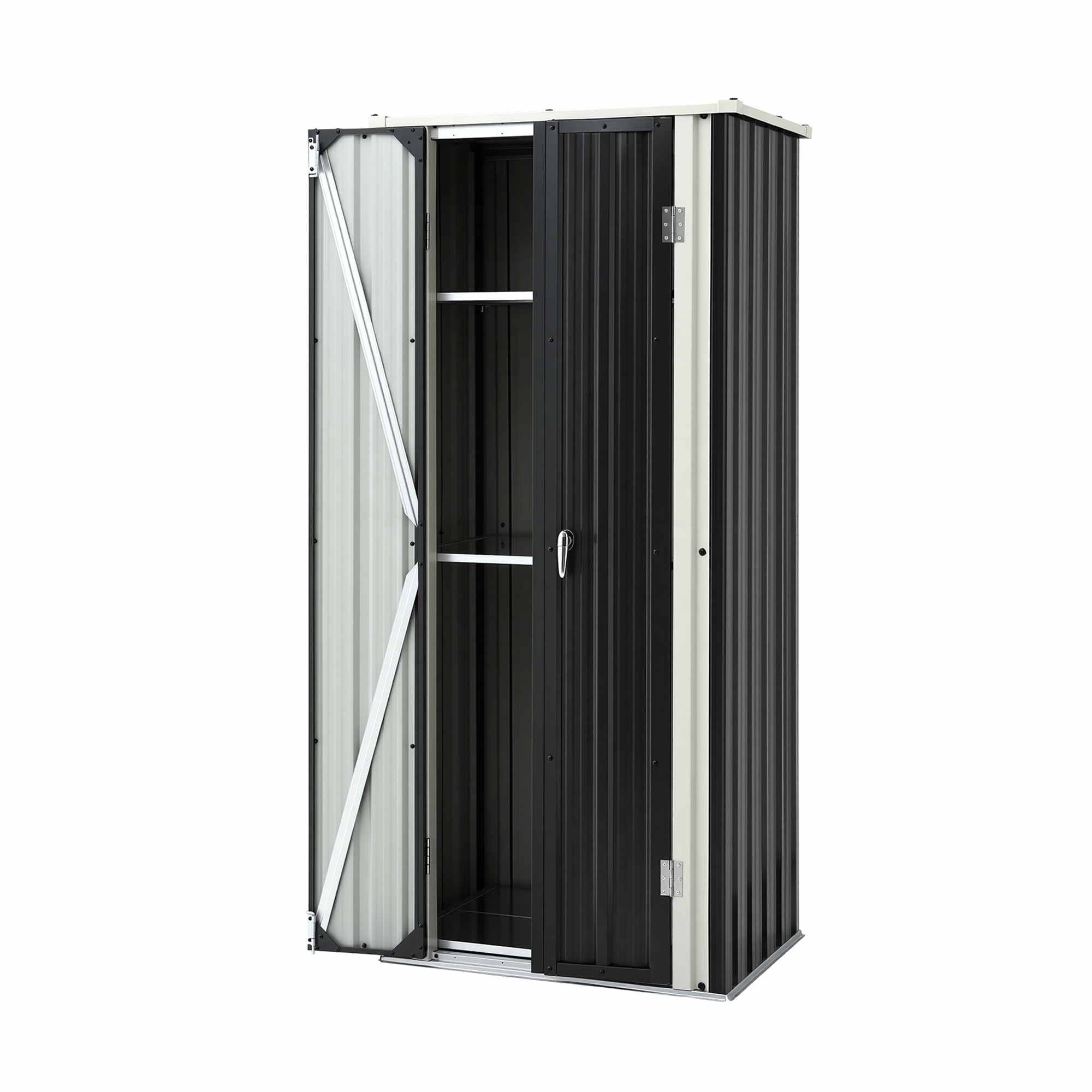 Outdoor Lockable Garden Storage Cabinet with Adjustable Steel Shelves - Black