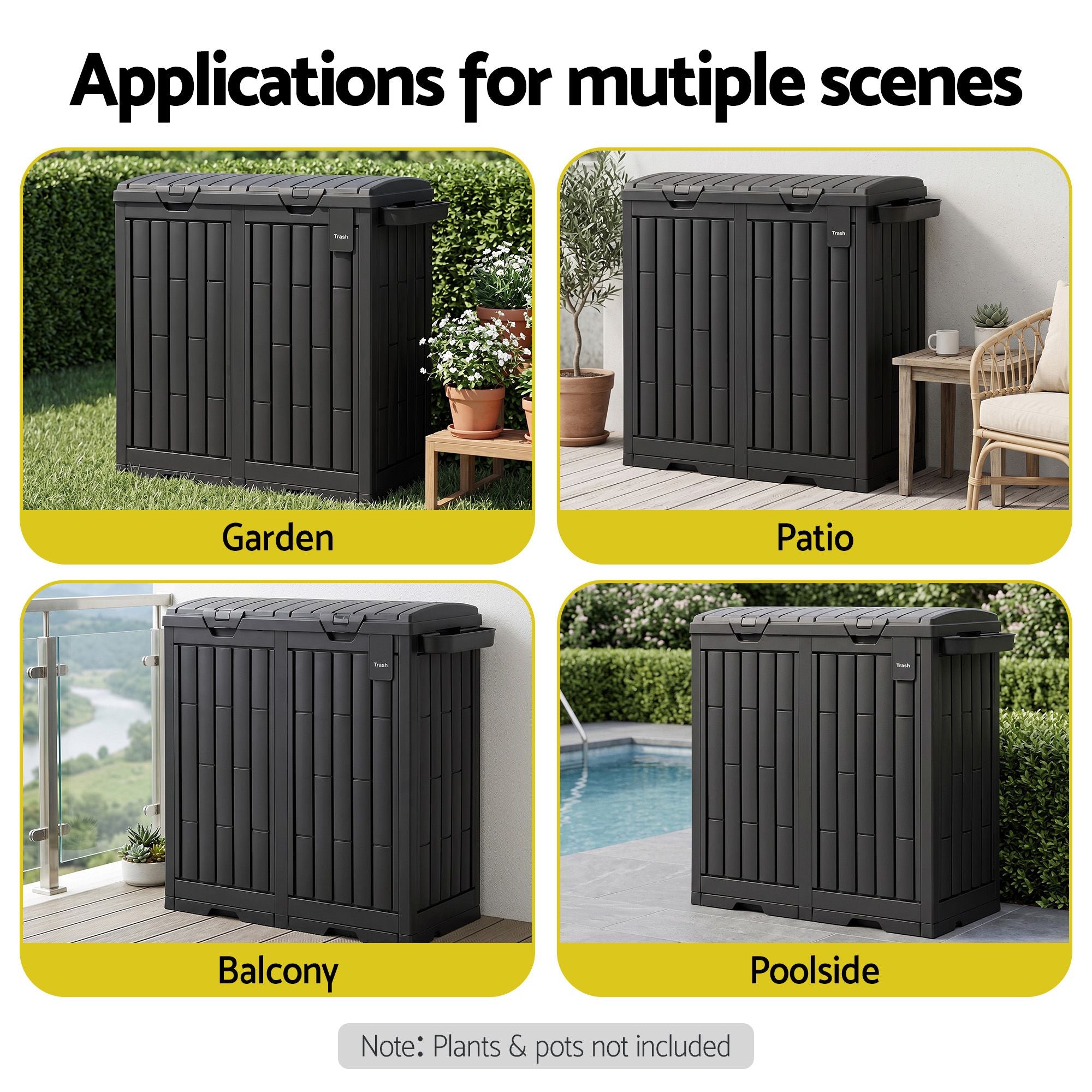 Outdoor Trash Cans Dual Compartment Trash Can 220L Black