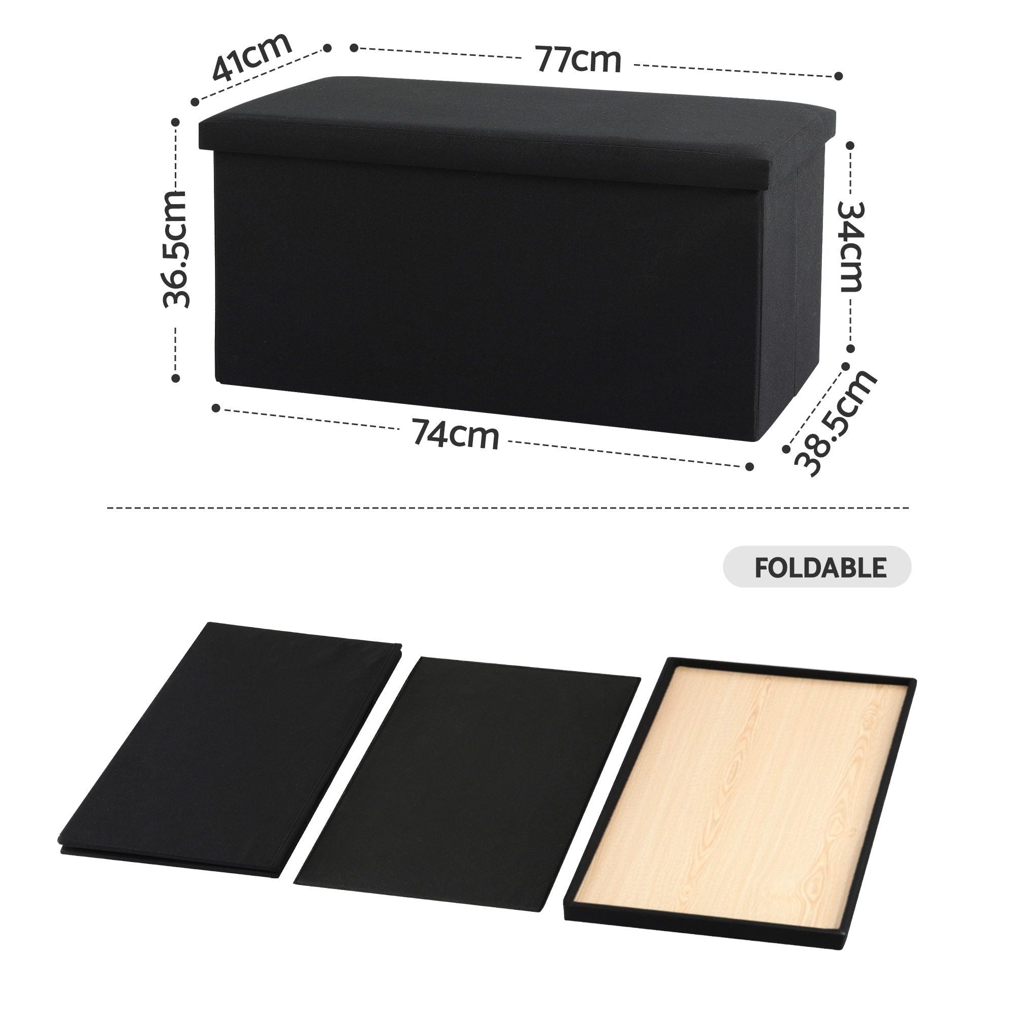 Storage Ottoman Bench Folding Blanket Box Toy Organiser Foot Stool Black