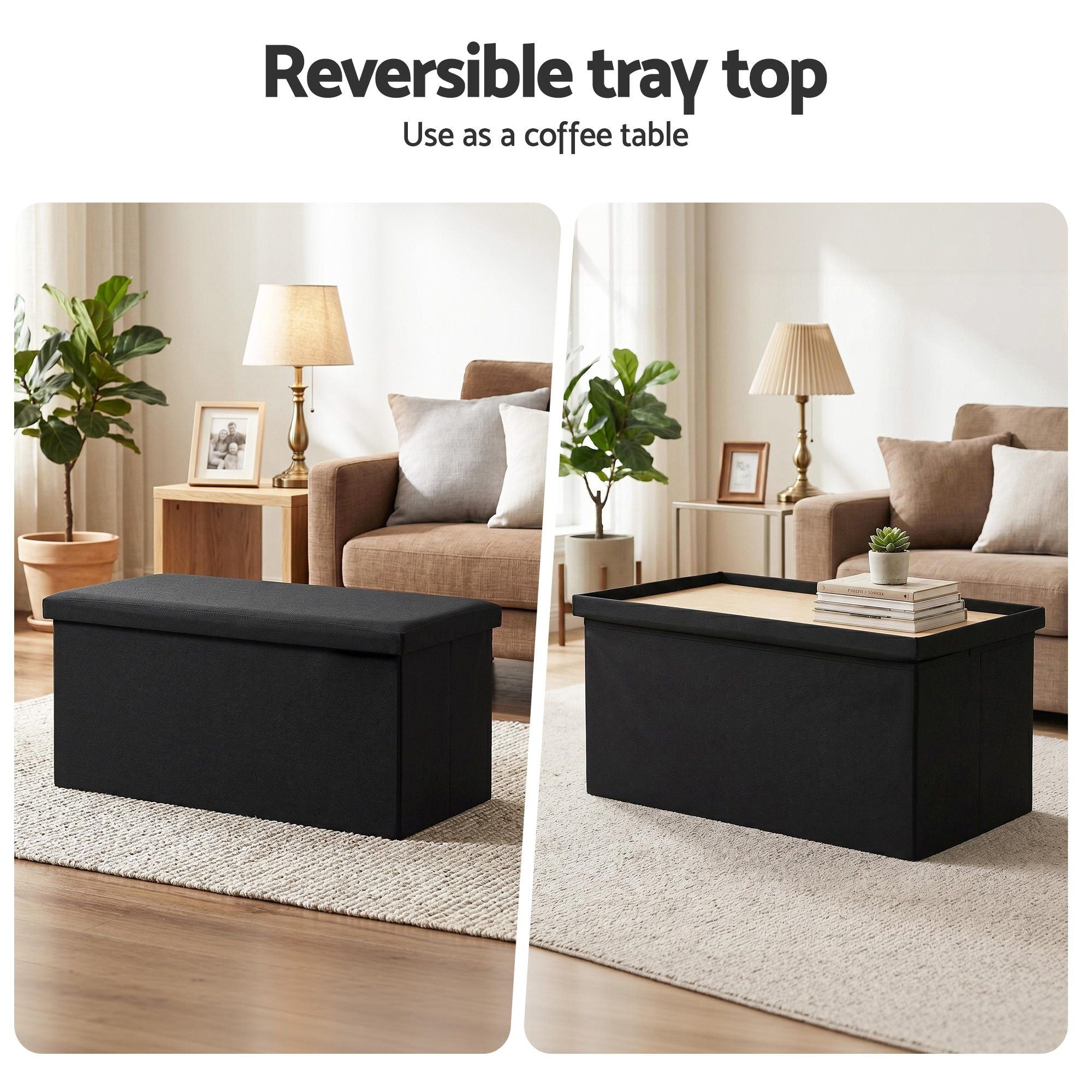 Storage Ottoman Bench Folding Blanket Box Toy Organiser Foot Stool Black