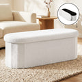 Storage Ottoman Foot Stool Rest Boucle Fabric Foldable White