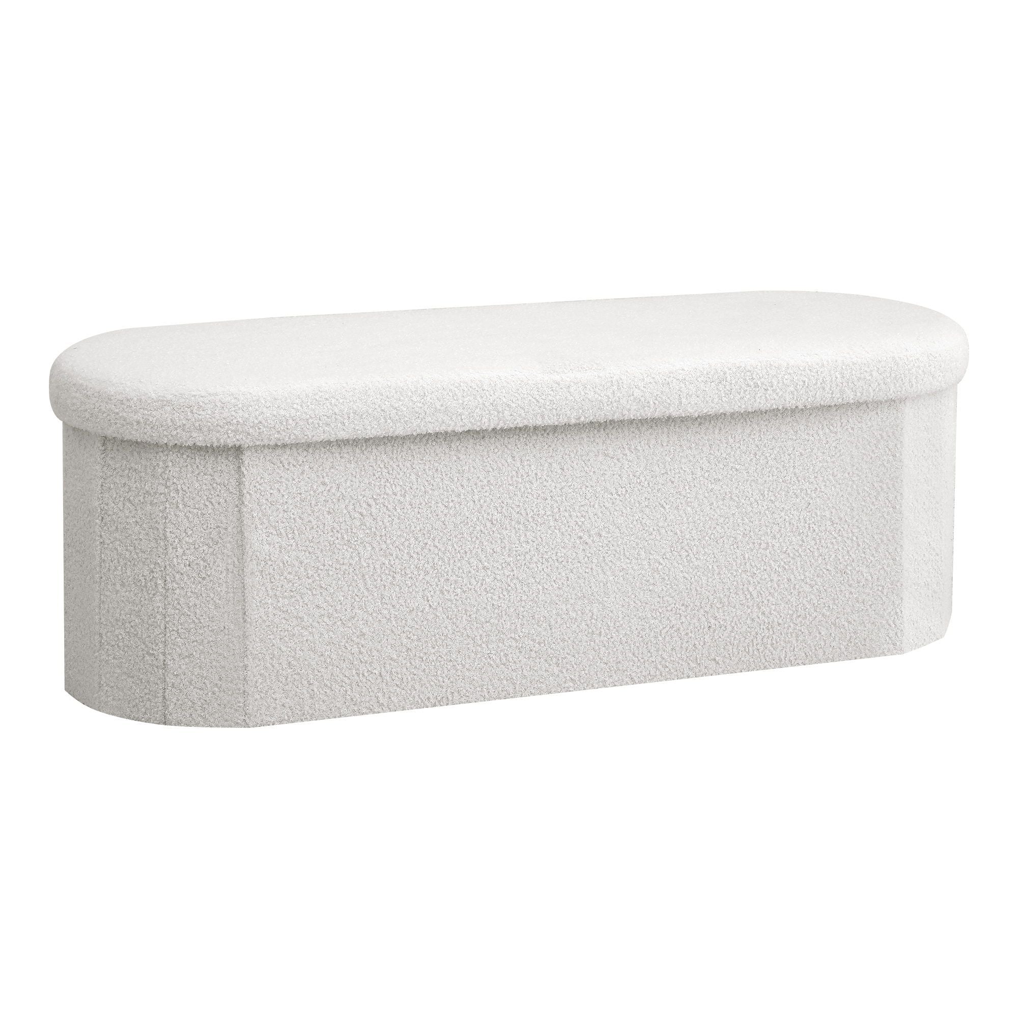 Storage Ottoman Foot Stool Rest Boucle Fabric Foldable White