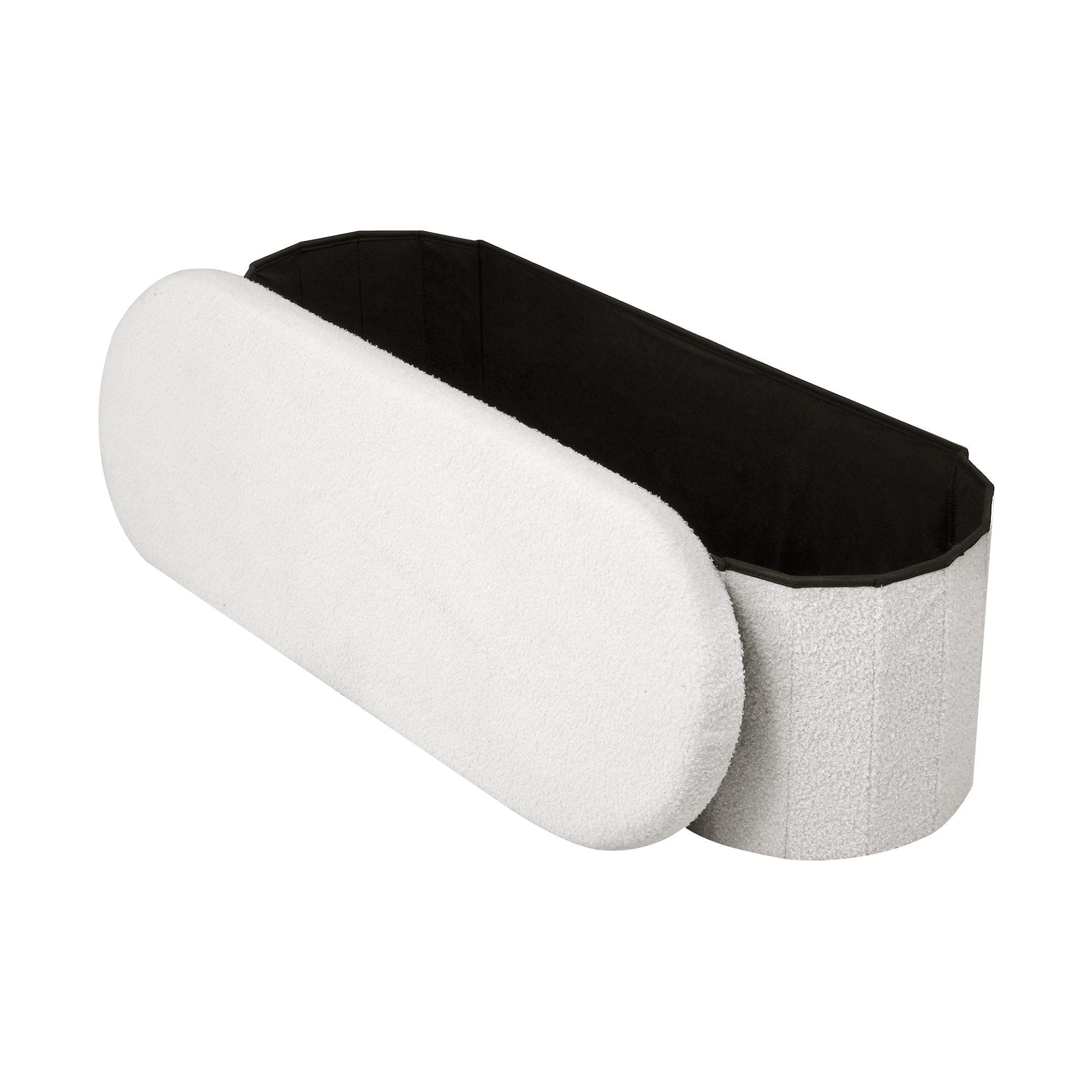 Storage Ottoman Foot Stool Rest Boucle Fabric Foldable White