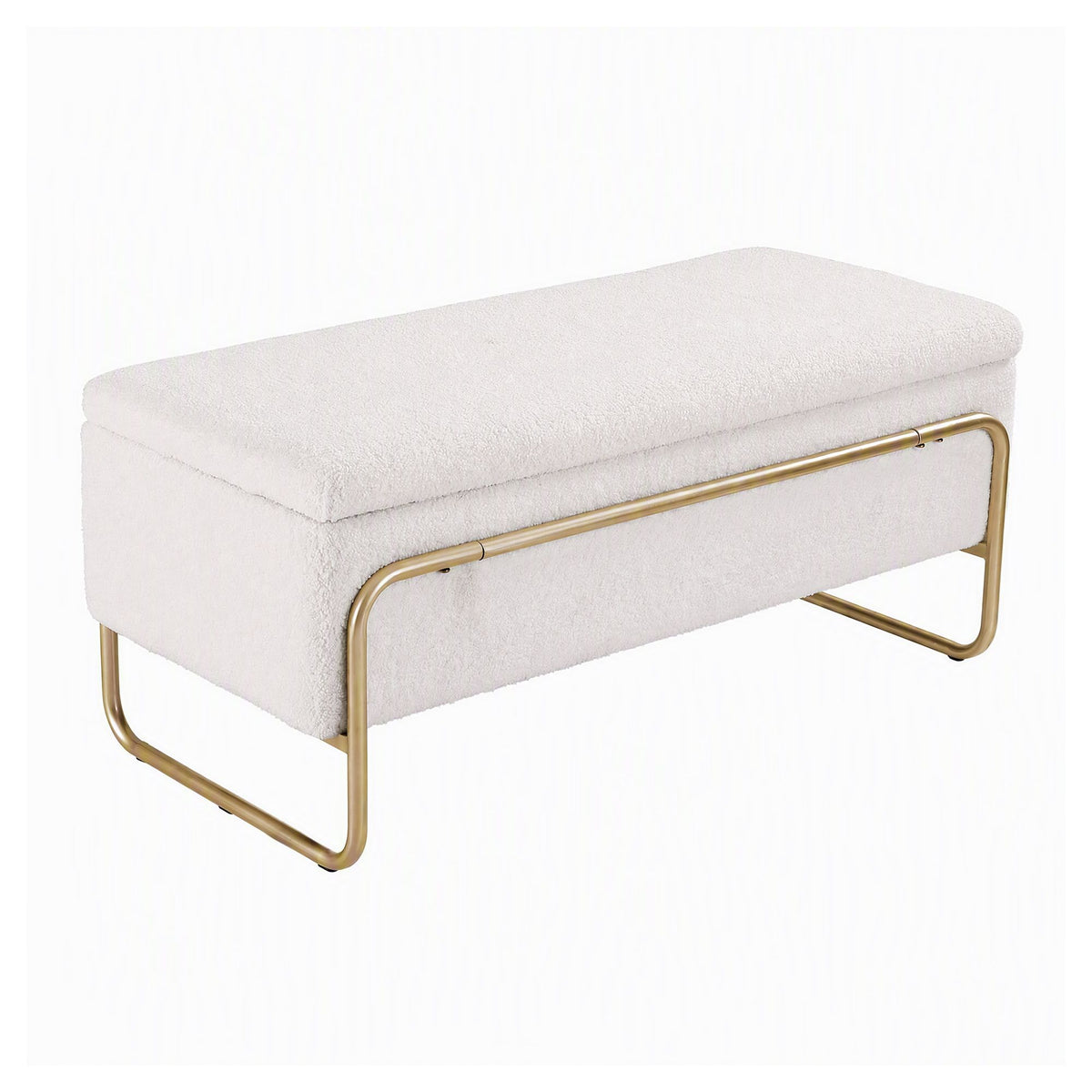 Storage Ottoman with Padded Boucle Seat and Hidden Compartment - Cream White