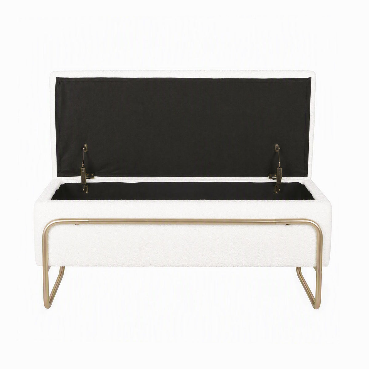 Storage Ottoman with Padded Boucle Seat and Hidden Compartment - Cream White