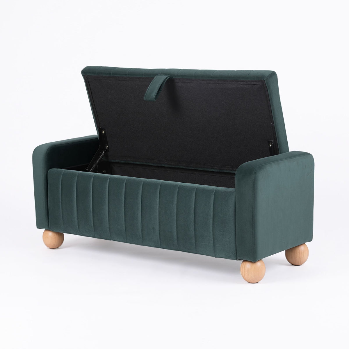 Storage Ottoman Bench with Velvet Upholstery and Ball Feet - Green