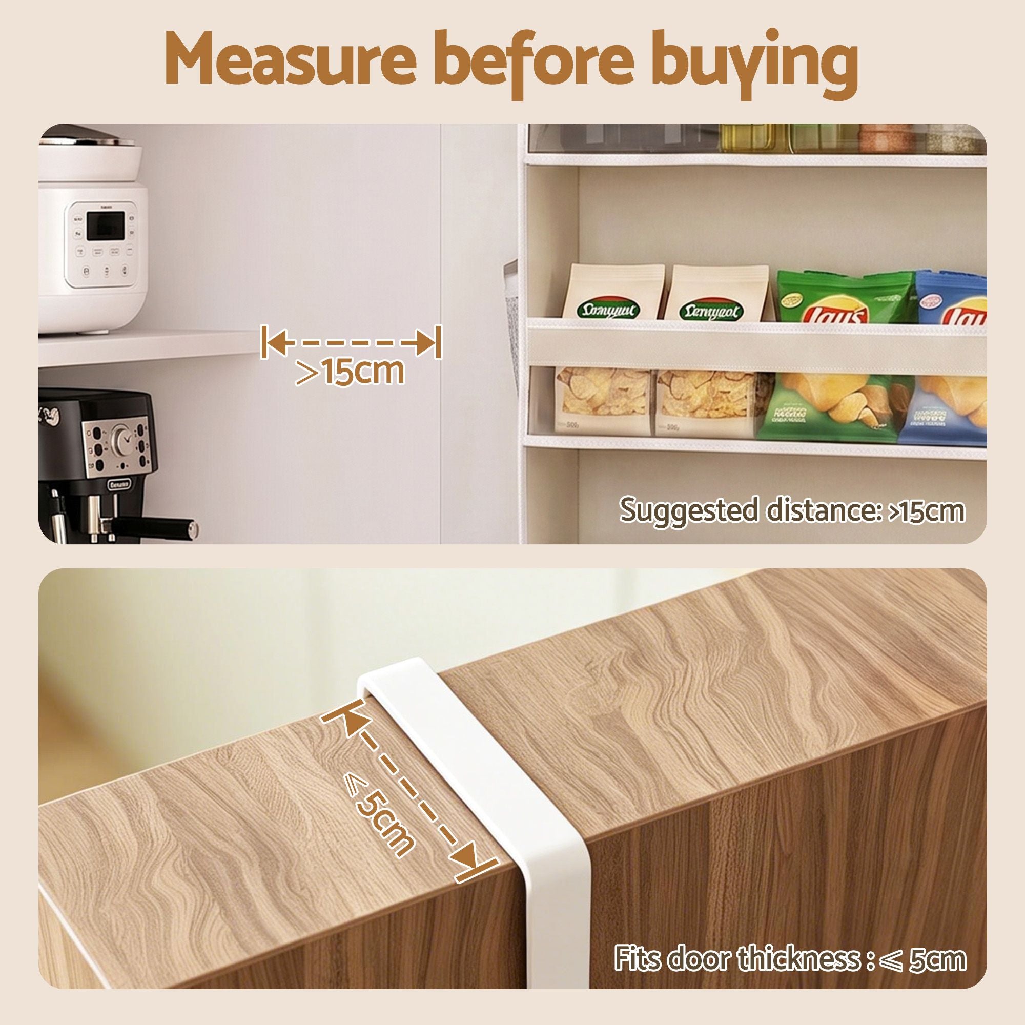 Over Door Storage Hanger Pantry 6-Tier 12 Pockets Fabric Organiser Beige