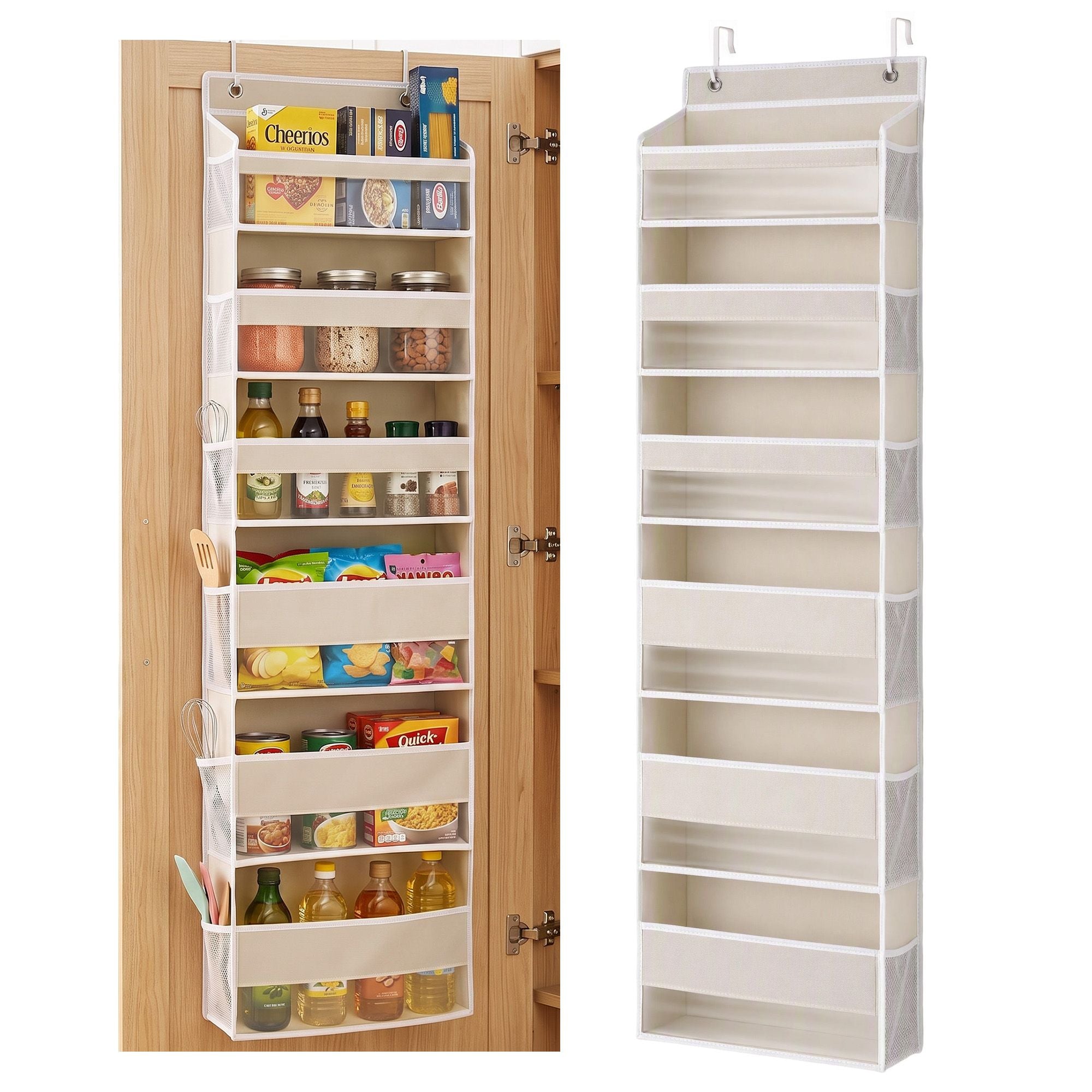 2X Over Door Storage Hangers Pantry 6-Tier Organiser Pockets Fabric Beige