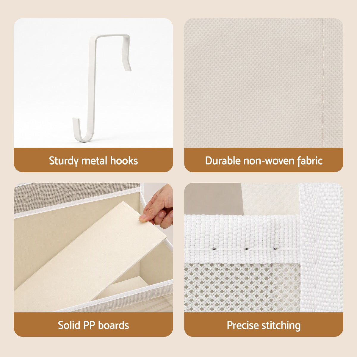 2X Over Door Storage Hangers Pantry 6-Tier Organiser Pockets Fabric Beige