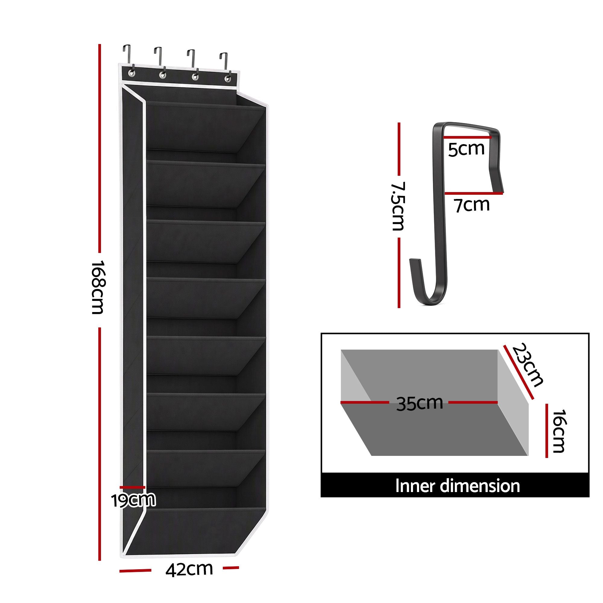 Over Door Shoe Organiser Storage 8-Tier Pantry Hanger Rack Fabric Black