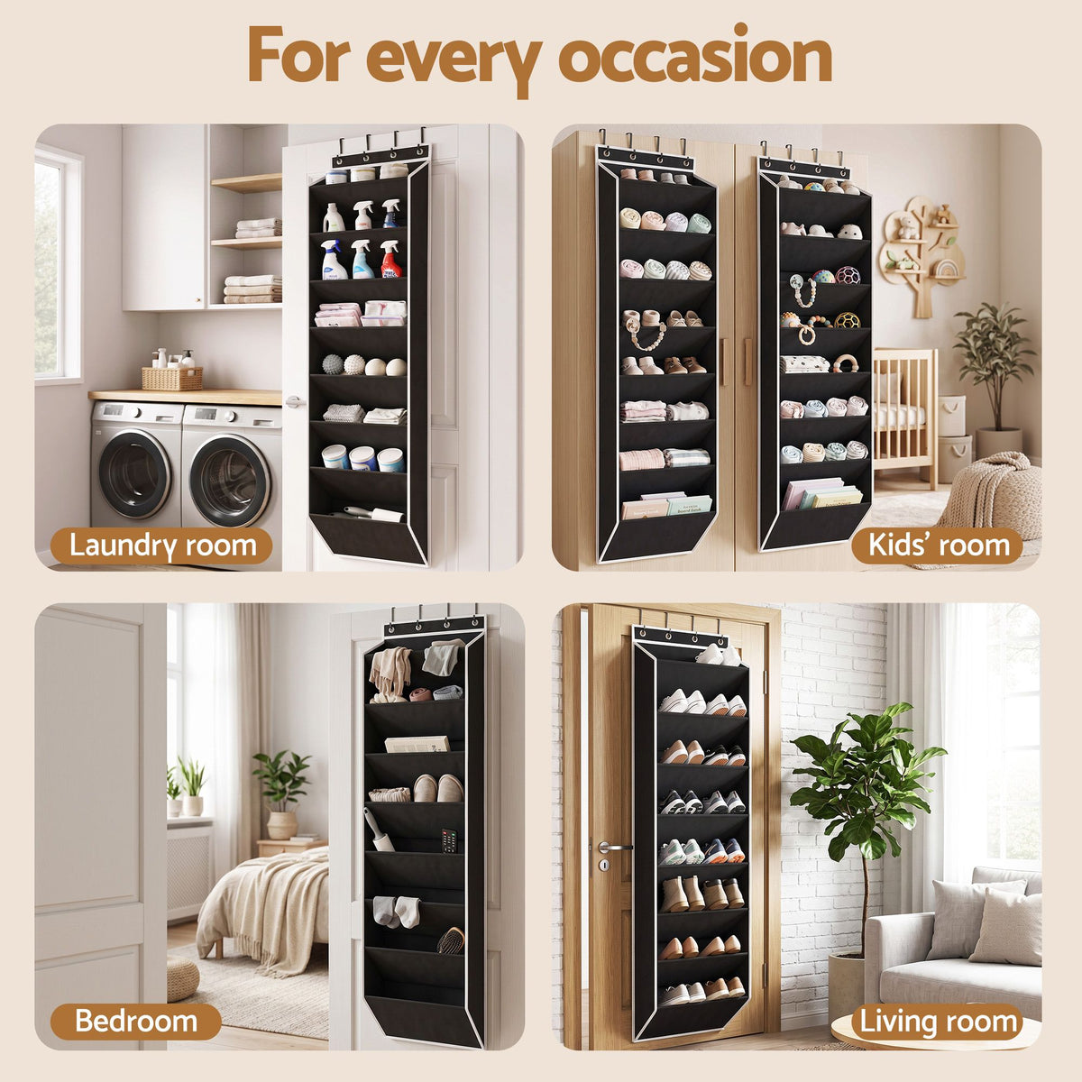 Over Door Shoe Organiser Storage 8-Tier Pantry Hanger Rack Fabric Black