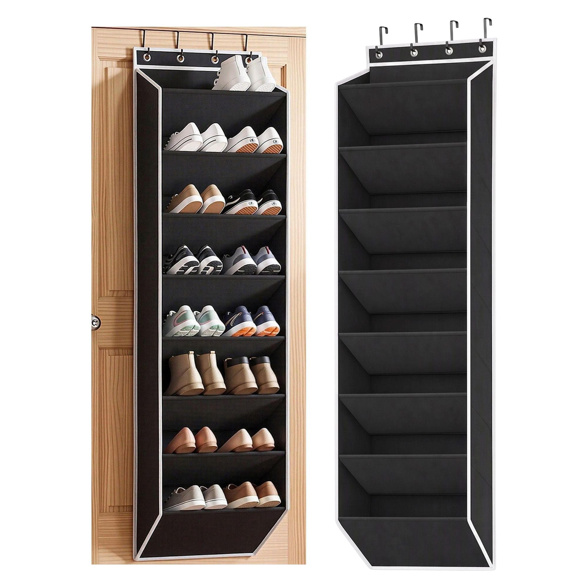 Over Door Shoe Organiser Storage X2 8-Tier Pantry Hanger Fabric Black