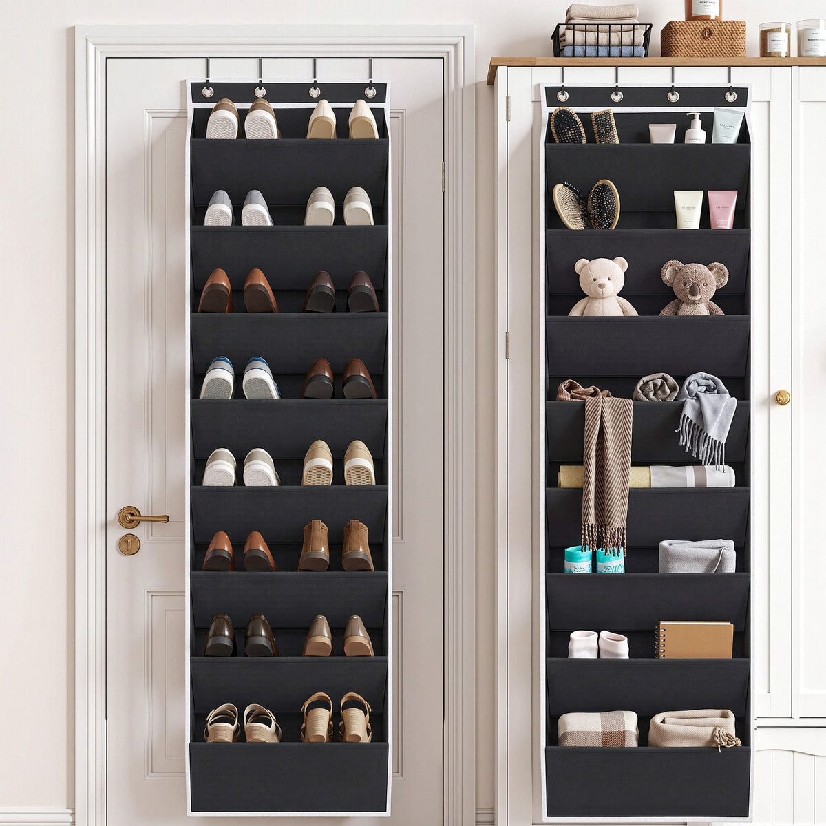 Over Door Shoe Organiser Storage X2 8-Tier Pantry Hanger Fabric Black