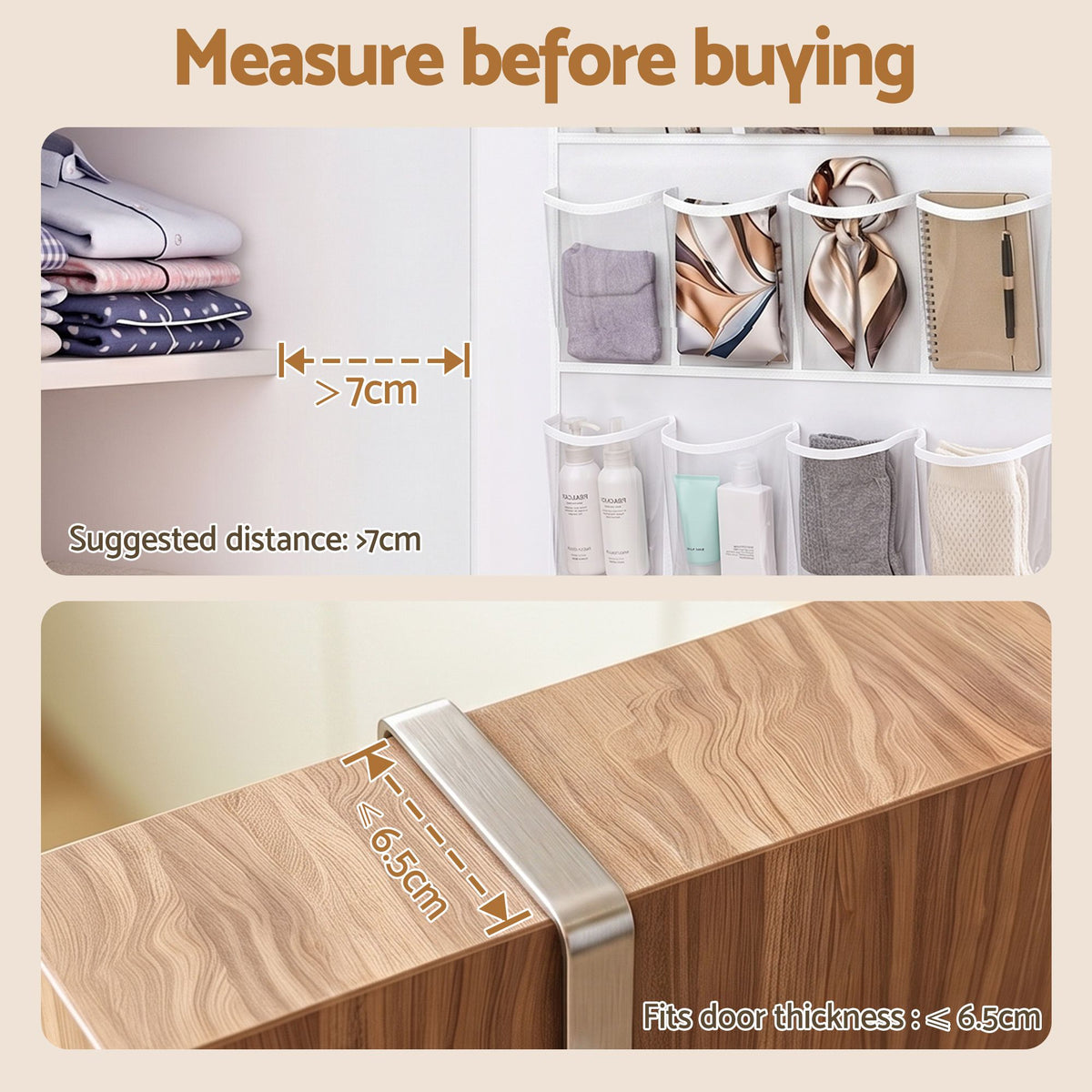 Over Door Shoe Organiser Storage 6-Tier Pantry Hanger 24 Pockets White