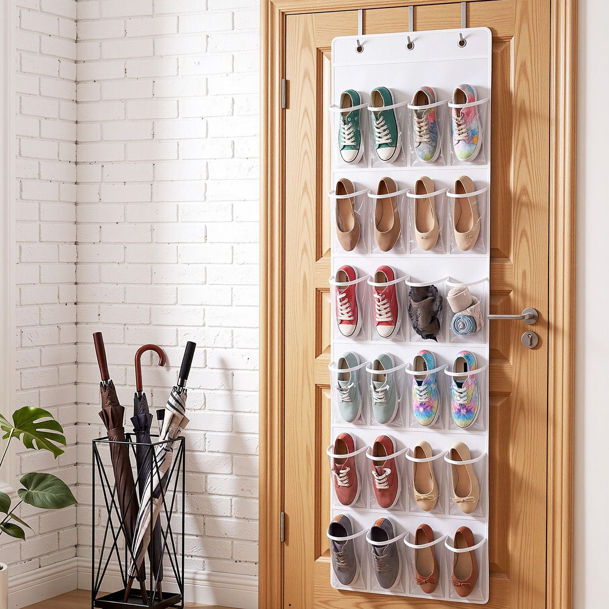 Over Door Shoe Organiser Storage 6-Tier Pantry Hanger 24 Pockets White
