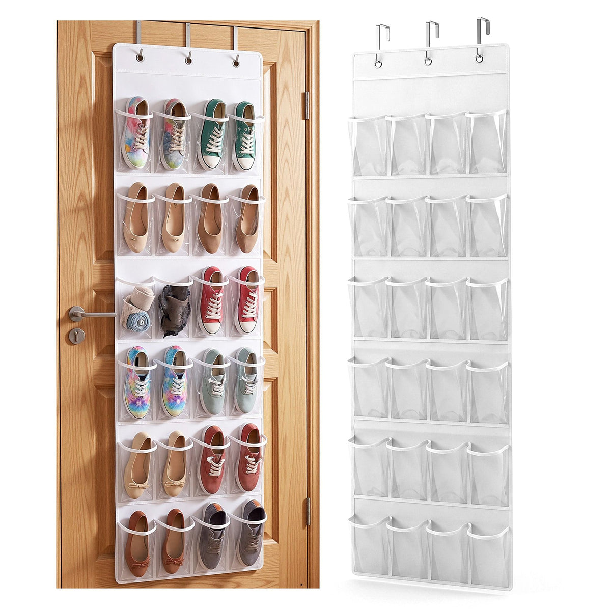 Over Door Shoe Organiser Storage X2 6-Tier Pantry Hanger 24 Pockets White