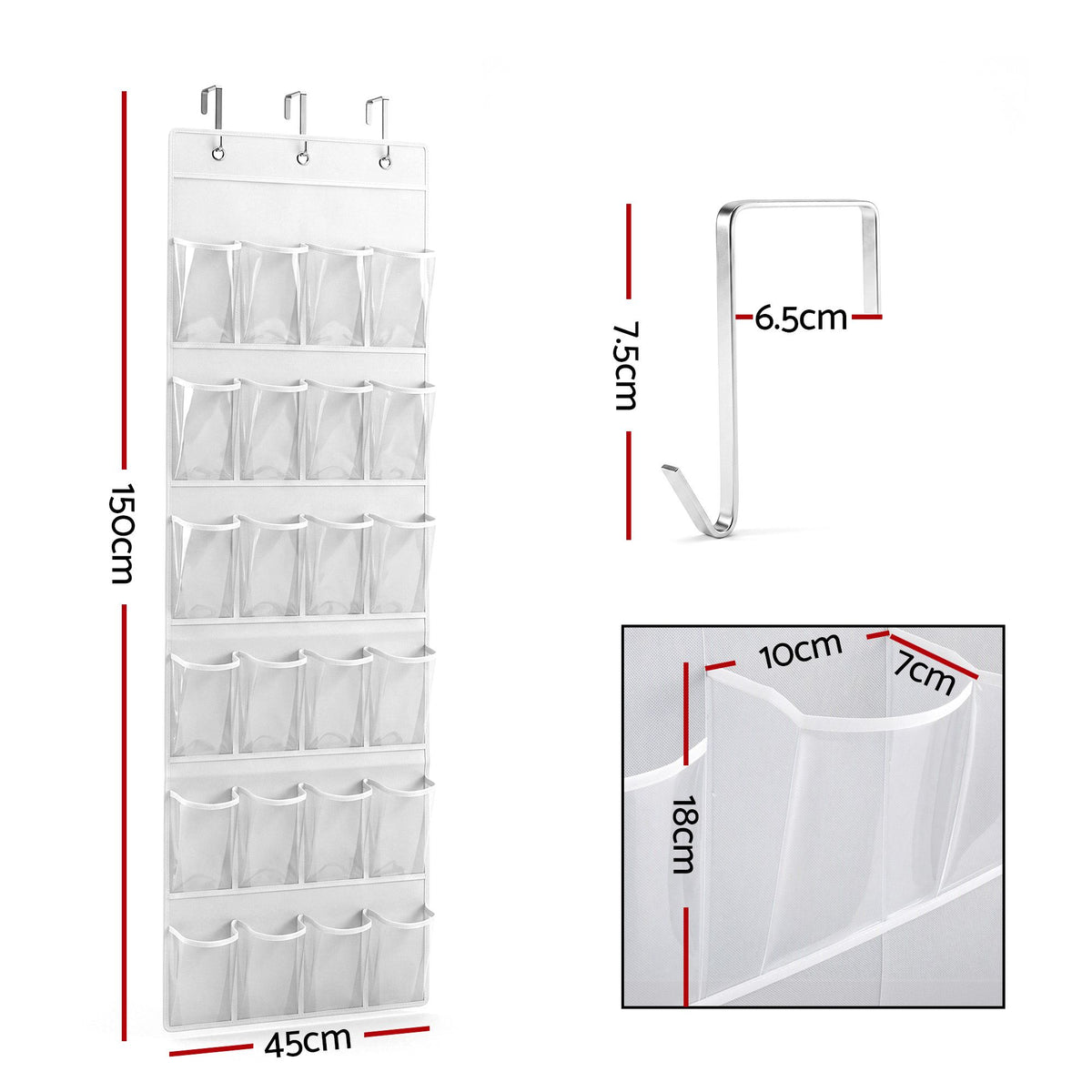 Over Door Shoe Organiser Storage X2 6-Tier Pantry Hanger 24 Pockets White