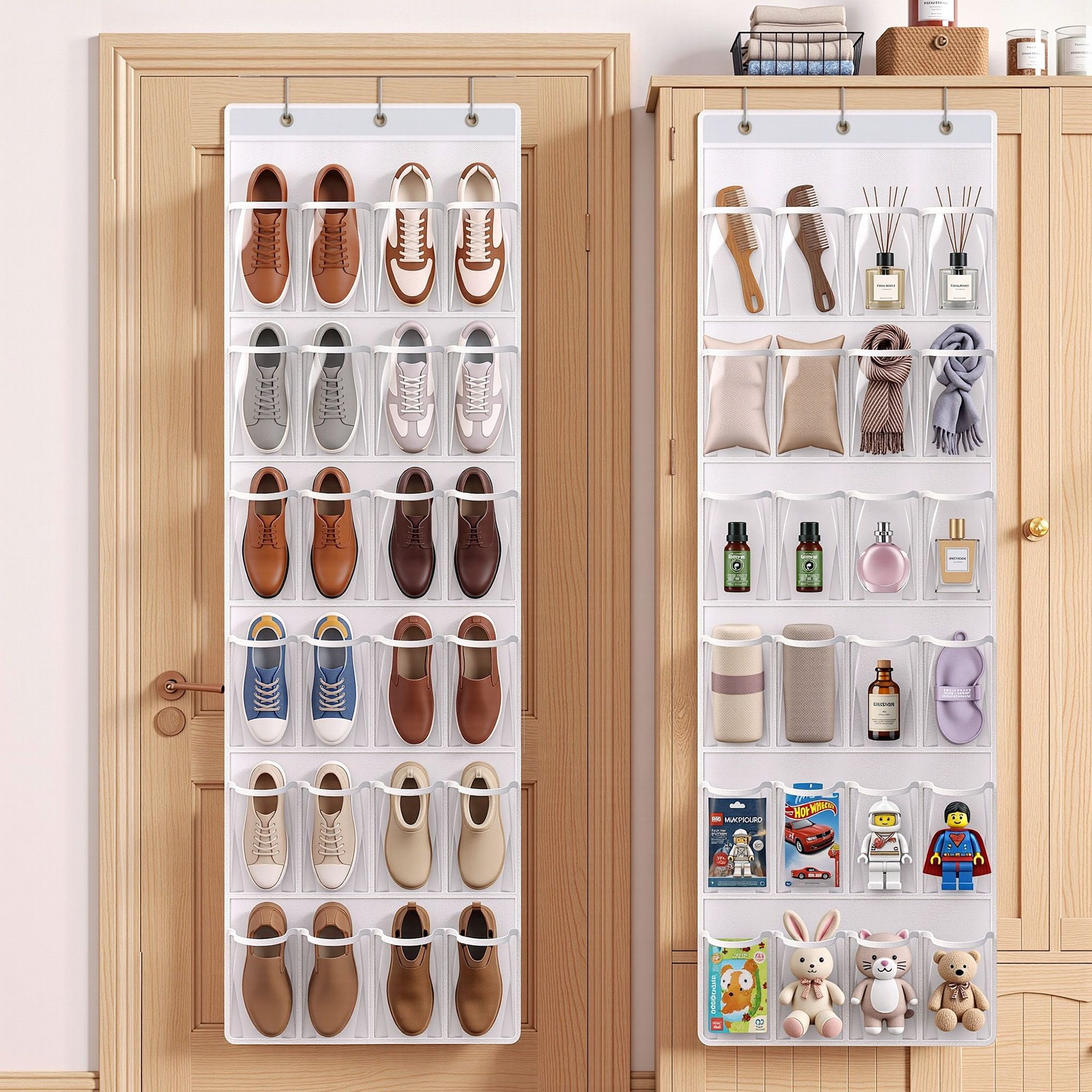 Over Door Shoe Organiser Storage X2 6-Tier Pantry Hanger 24 Pockets White
