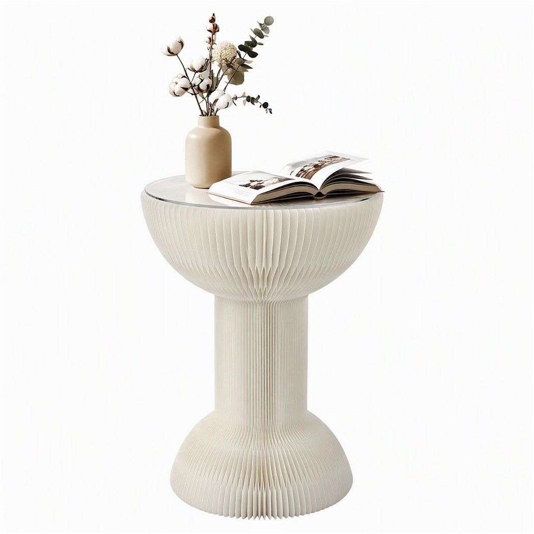 Artiss Paper End Table Honeycomb Coffee Table Foldable Round Bedside Side Table White 40x55cm
