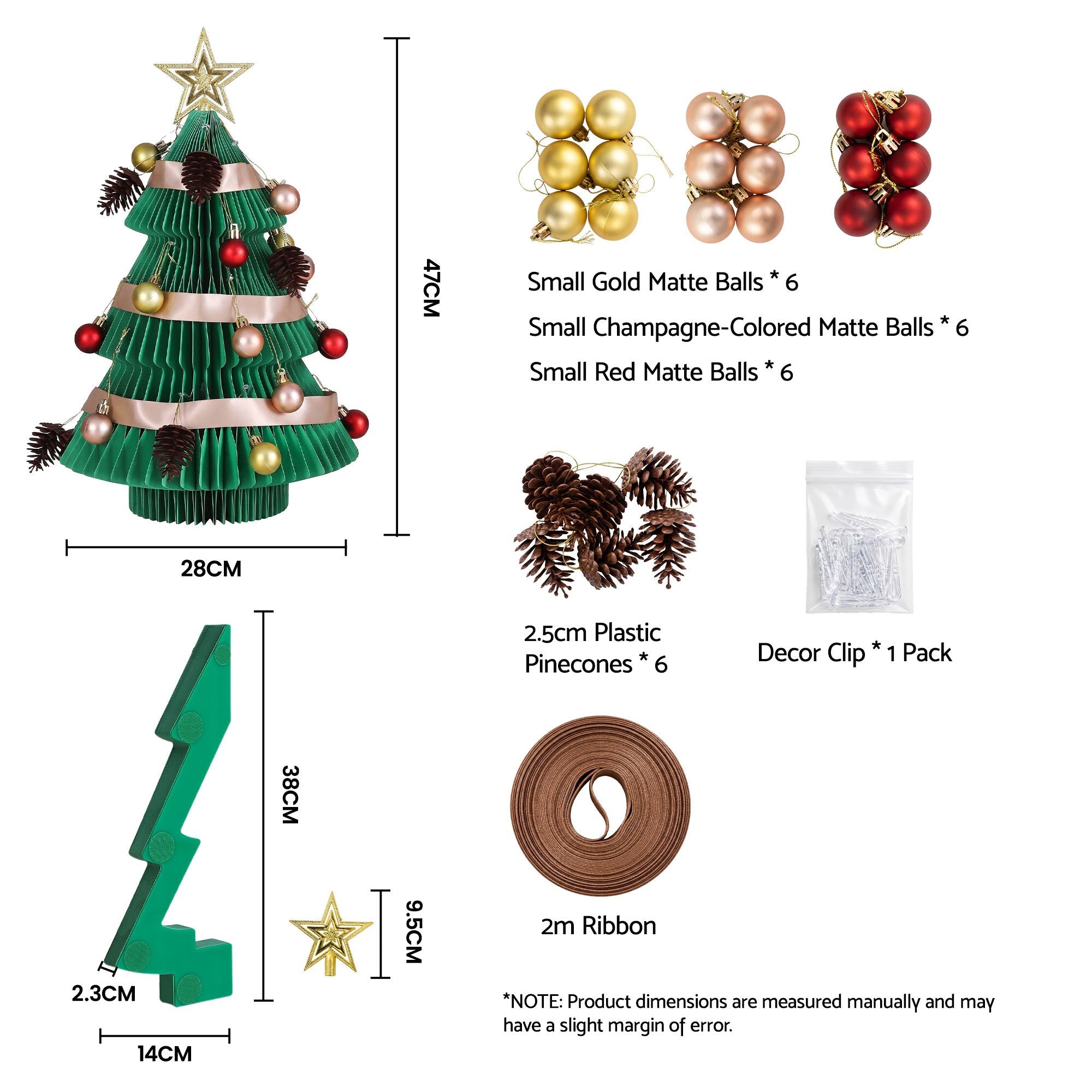 Paper Christmas Tree 47CM w/ Star Topper Xmas Decor Tabletop Green DIY Ornament Set