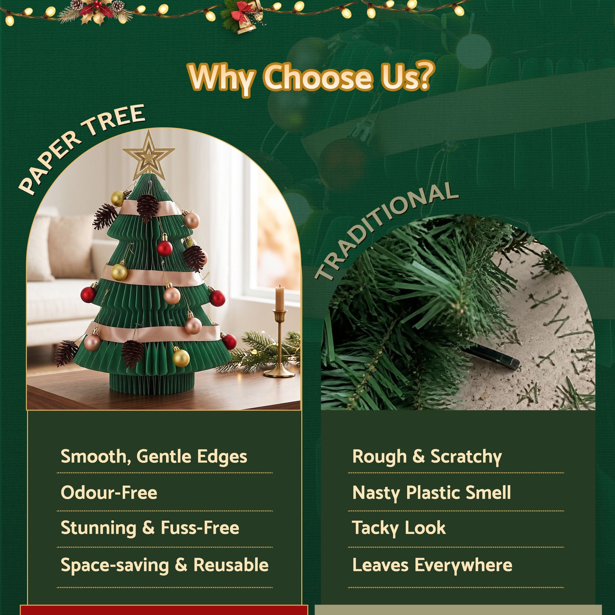 Paper Christmas Tree 47CM w/ Star Topper Xmas Decor Tabletop Green DIY Ornament Set