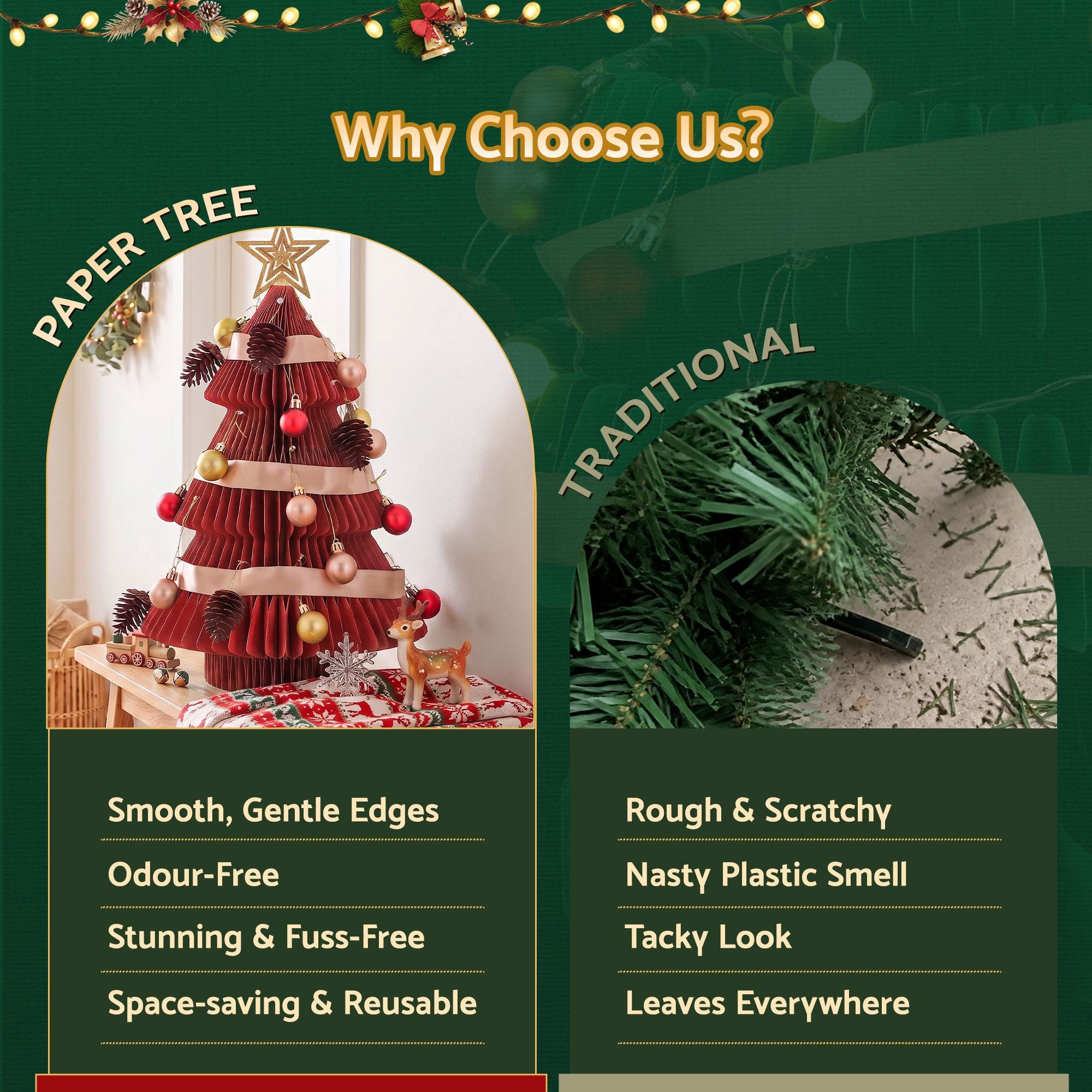 Paper Christmas Tree 47CM w/ Star Topper Xmas Decoration Tabletop Red DIY Ornament Set
