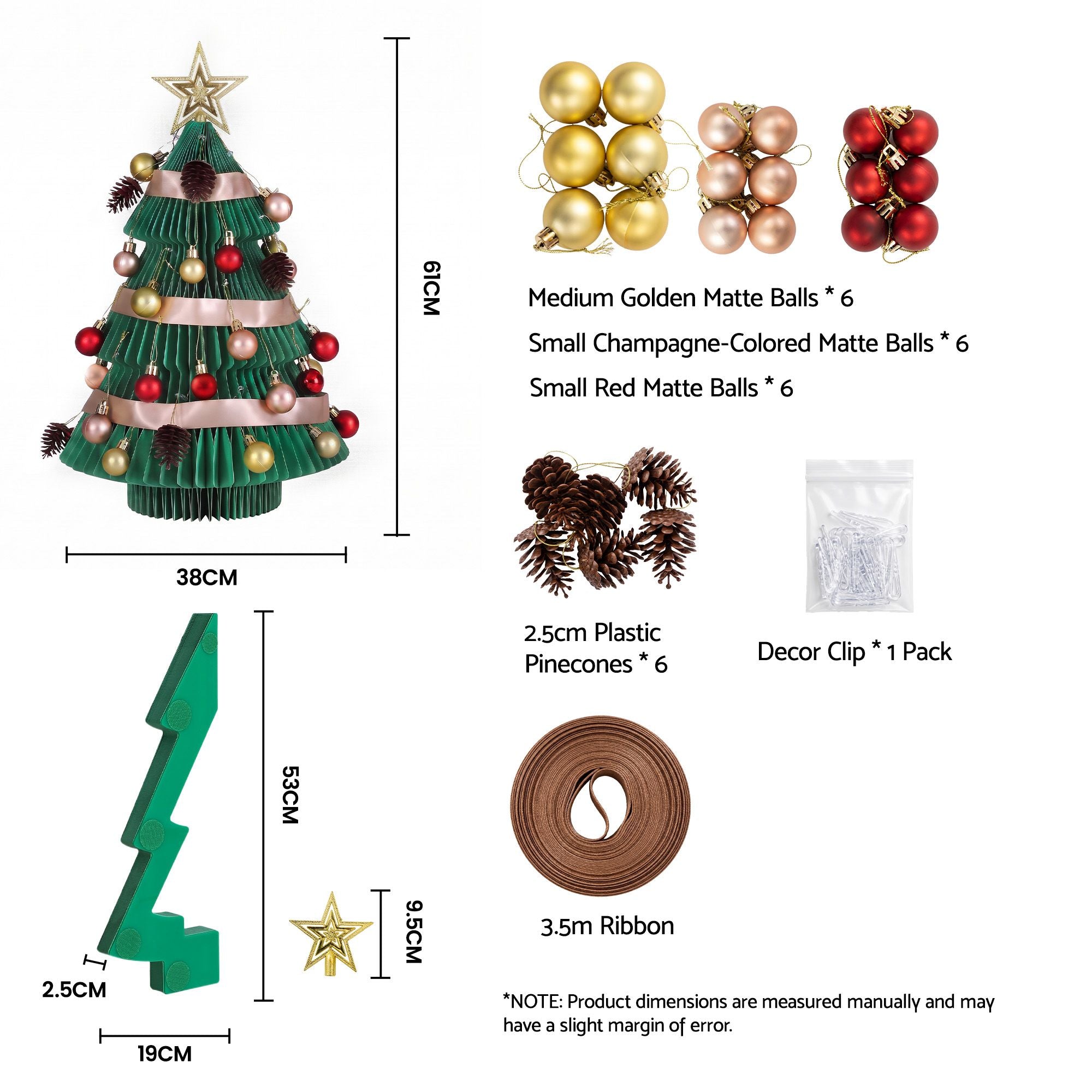 Paper Christmas Tree 61CM w/ Star Topper Xmas Decor Tabletop Green DIY Ornament Set