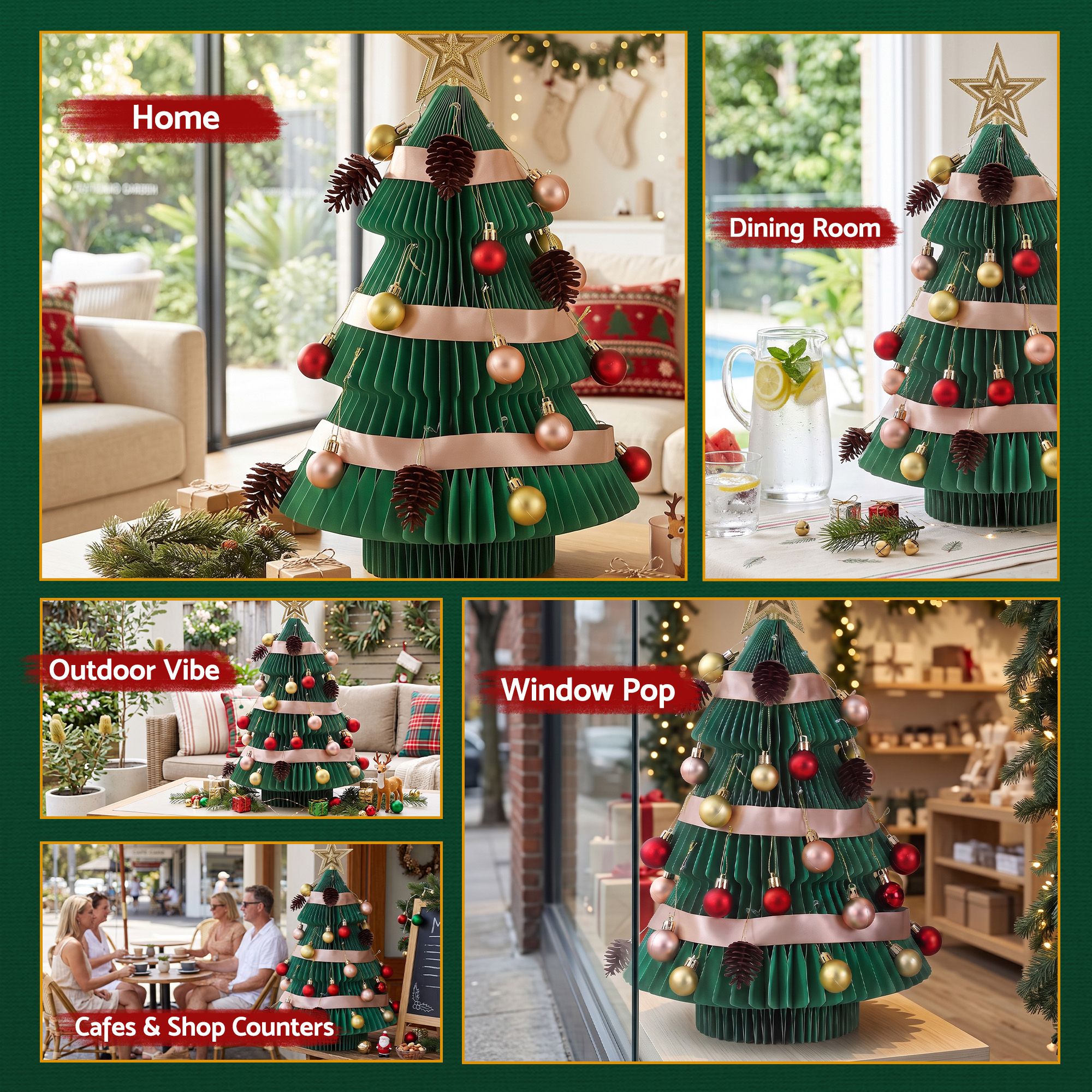 Paper Christmas Tree 61CM w/ Star Topper Xmas Decor Tabletop Green DIY Ornament Set