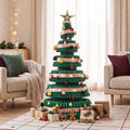 Paper Christmas Tree 111CM w/ Star Topper LEDs Xmas Decorations Kit Home Office Green