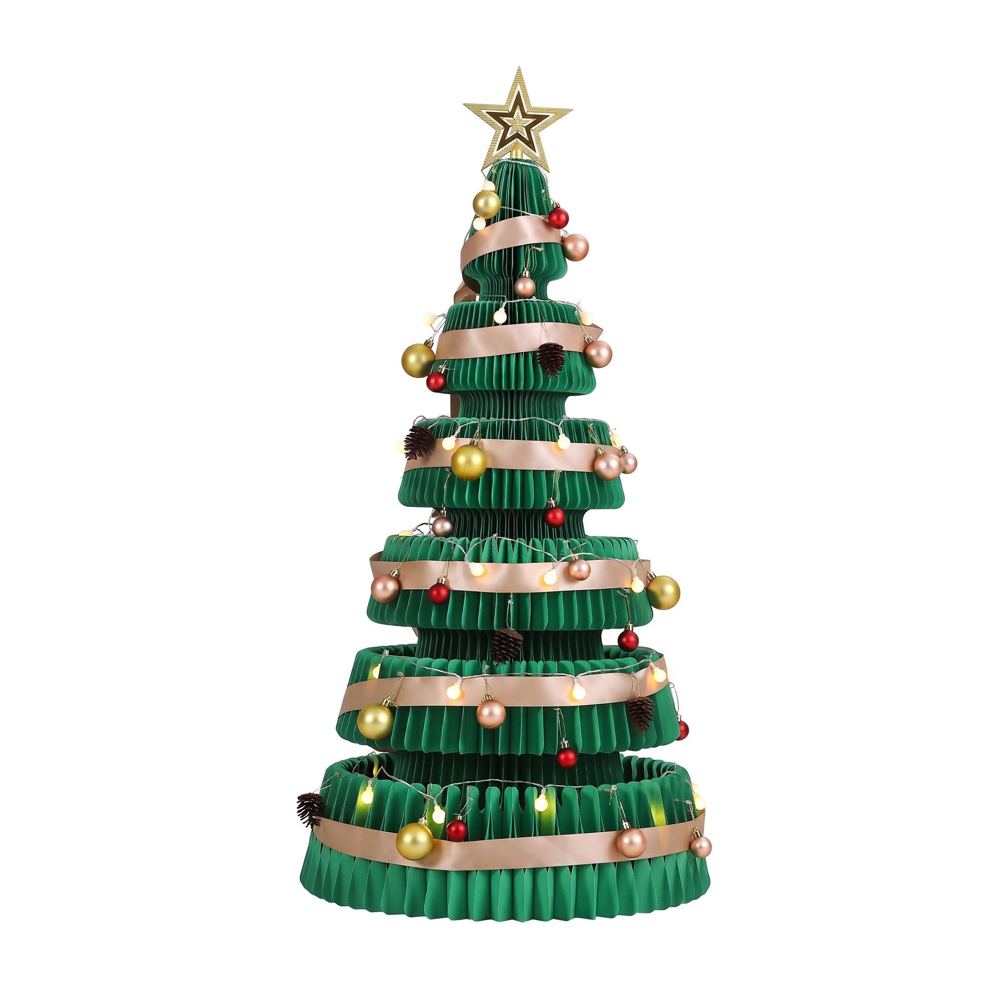 Paper Christmas Tree 111CM w/ Star Topper LEDs Xmas Decorations Kit Home Office Green