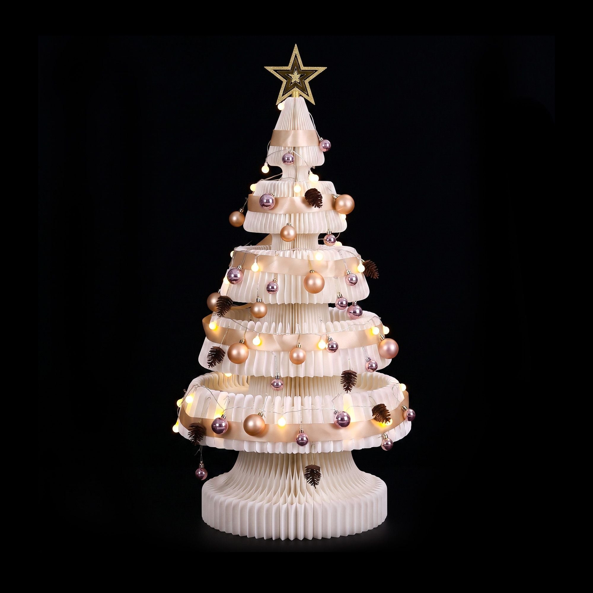 Paper Christmas Tree 114CM w/ Star Topper LEDs Xmas Decorations Kit Home Office White
