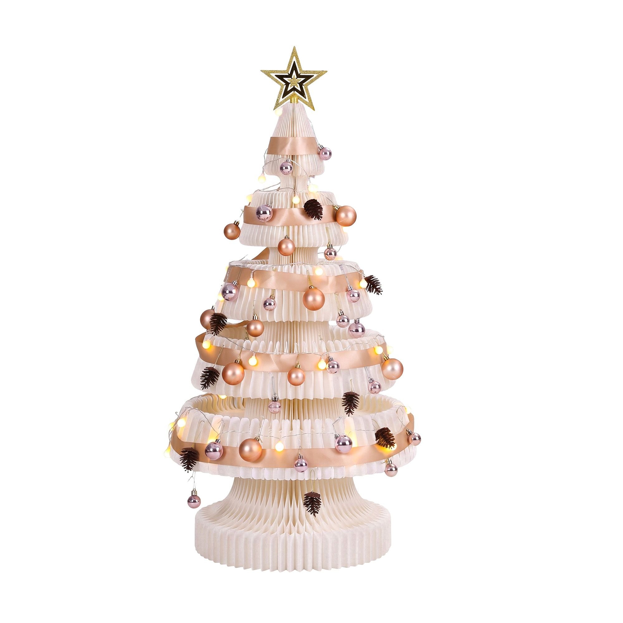 Paper Christmas Tree 114CM w/ Star Topper LEDs Xmas Decorations Kit Home Office White
