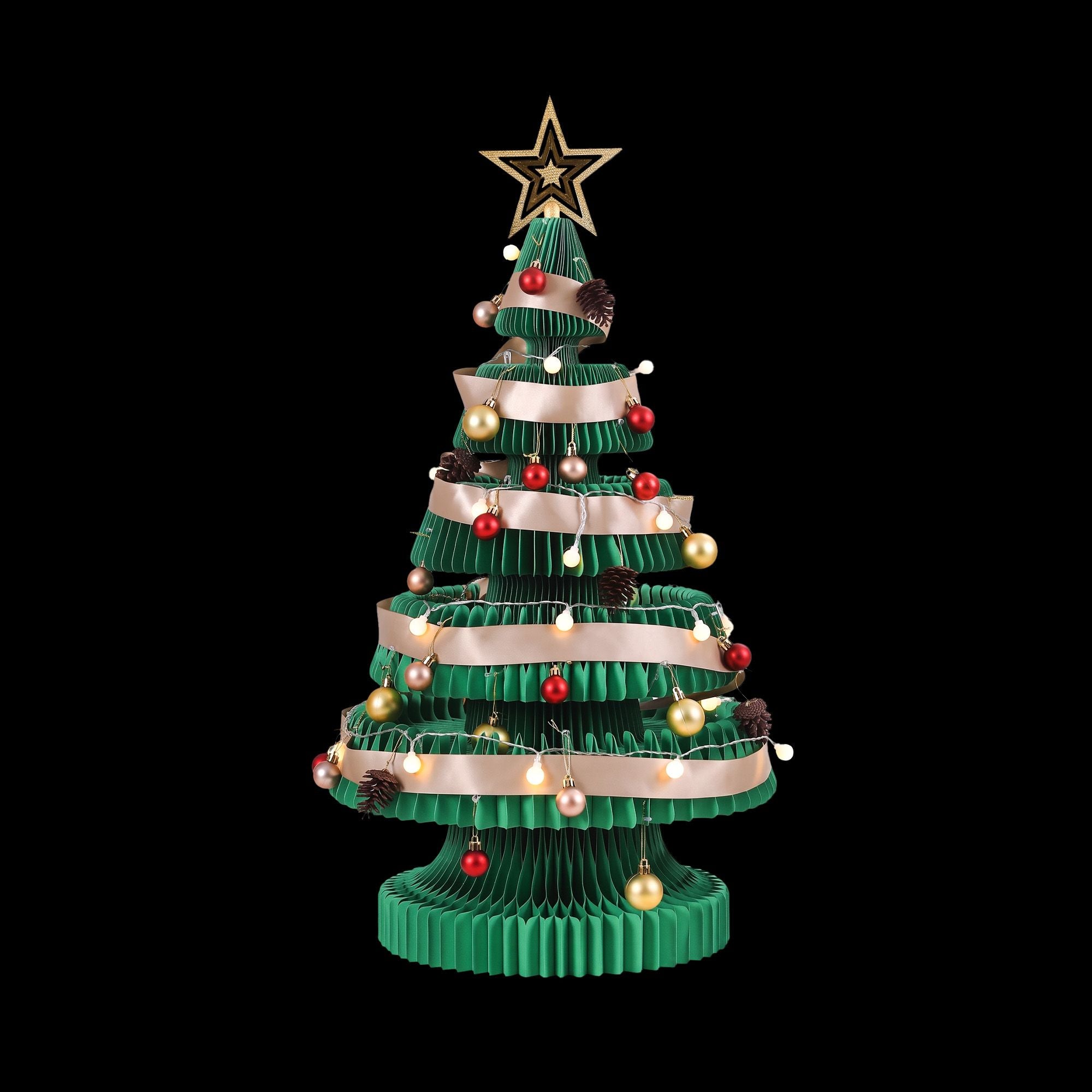 Paper Christmas Tree 87CM w/ Star Topper LEDs Xmas Decorations Kit Home Office Green