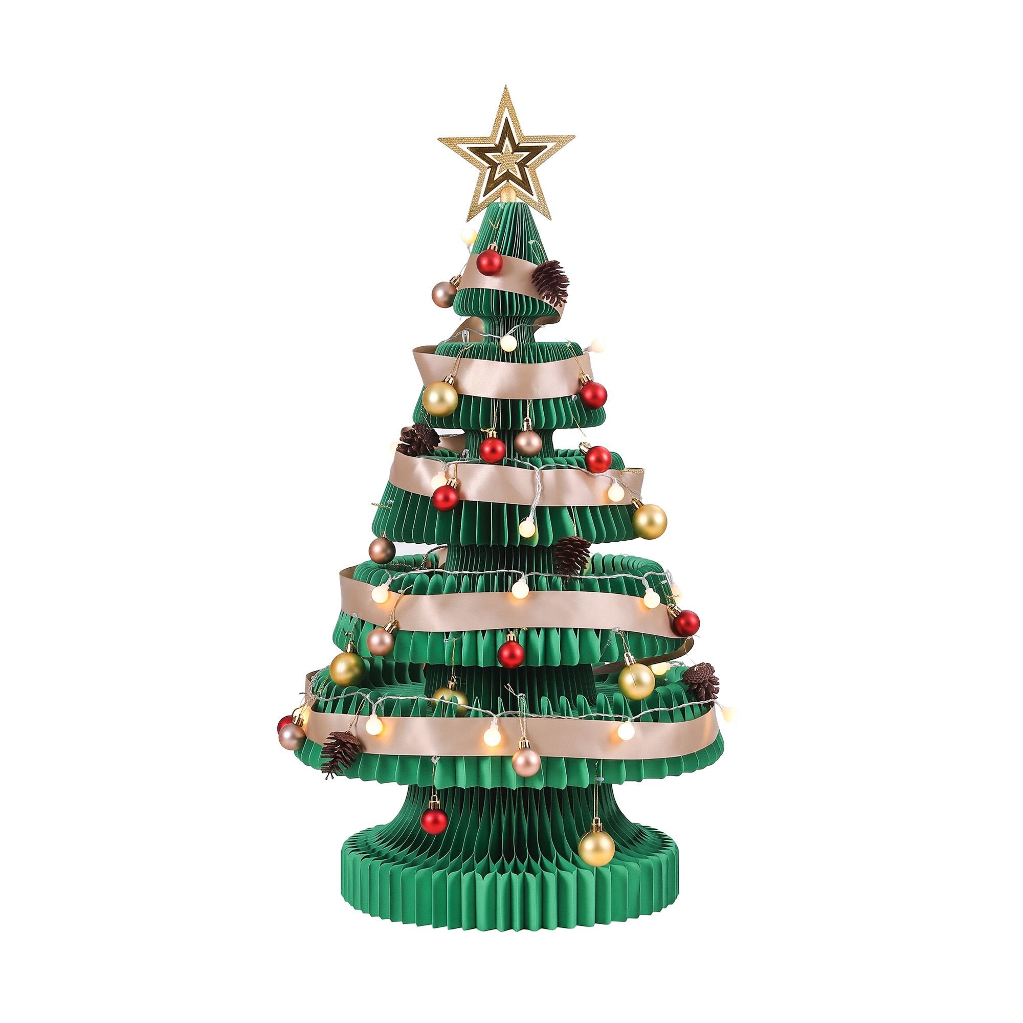 Paper Christmas Tree 87CM w/ Star Topper LEDs Xmas Decorations Kit Home Office Green