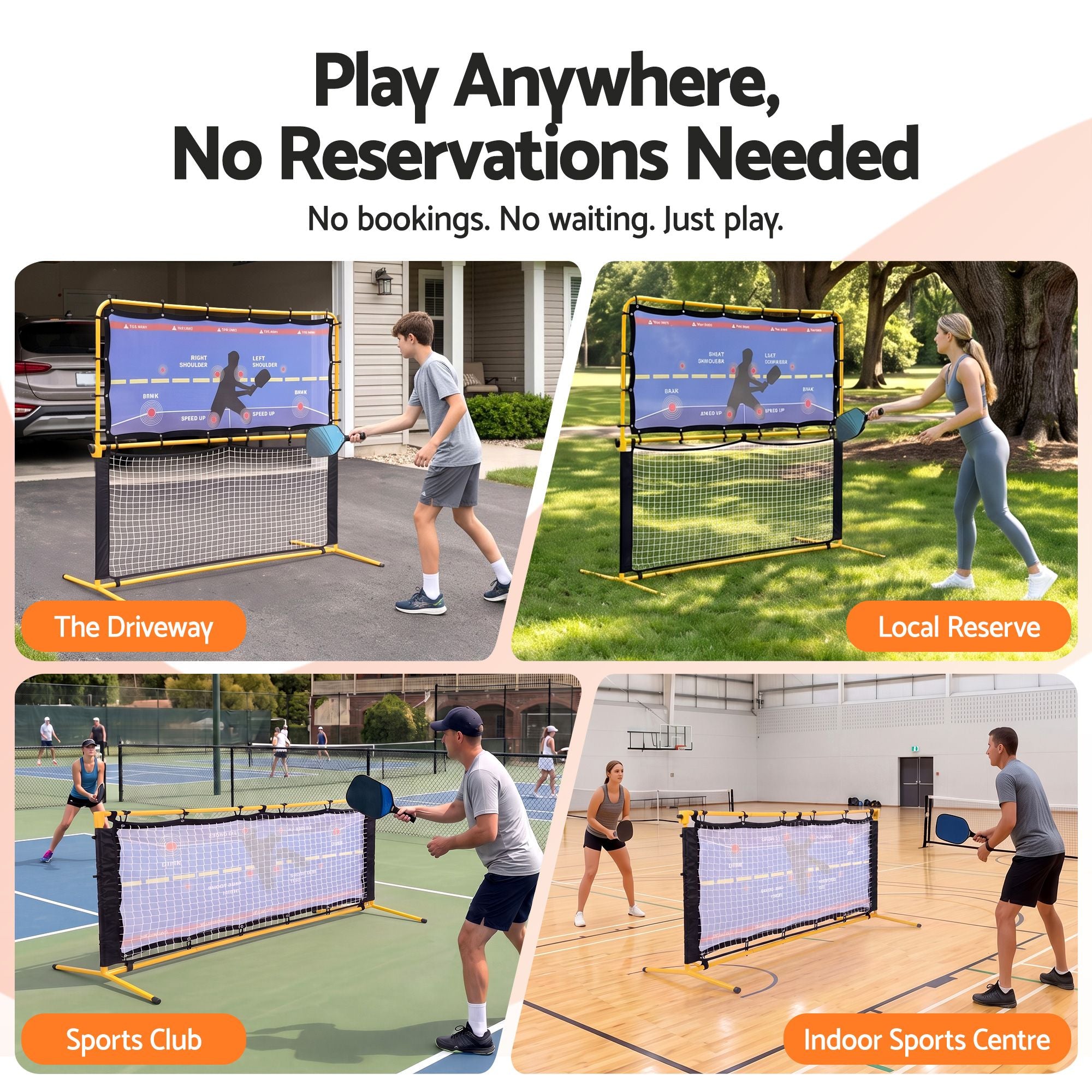 Pickleball Net Rebounder Portable Training Practice 6FT Black Yellow