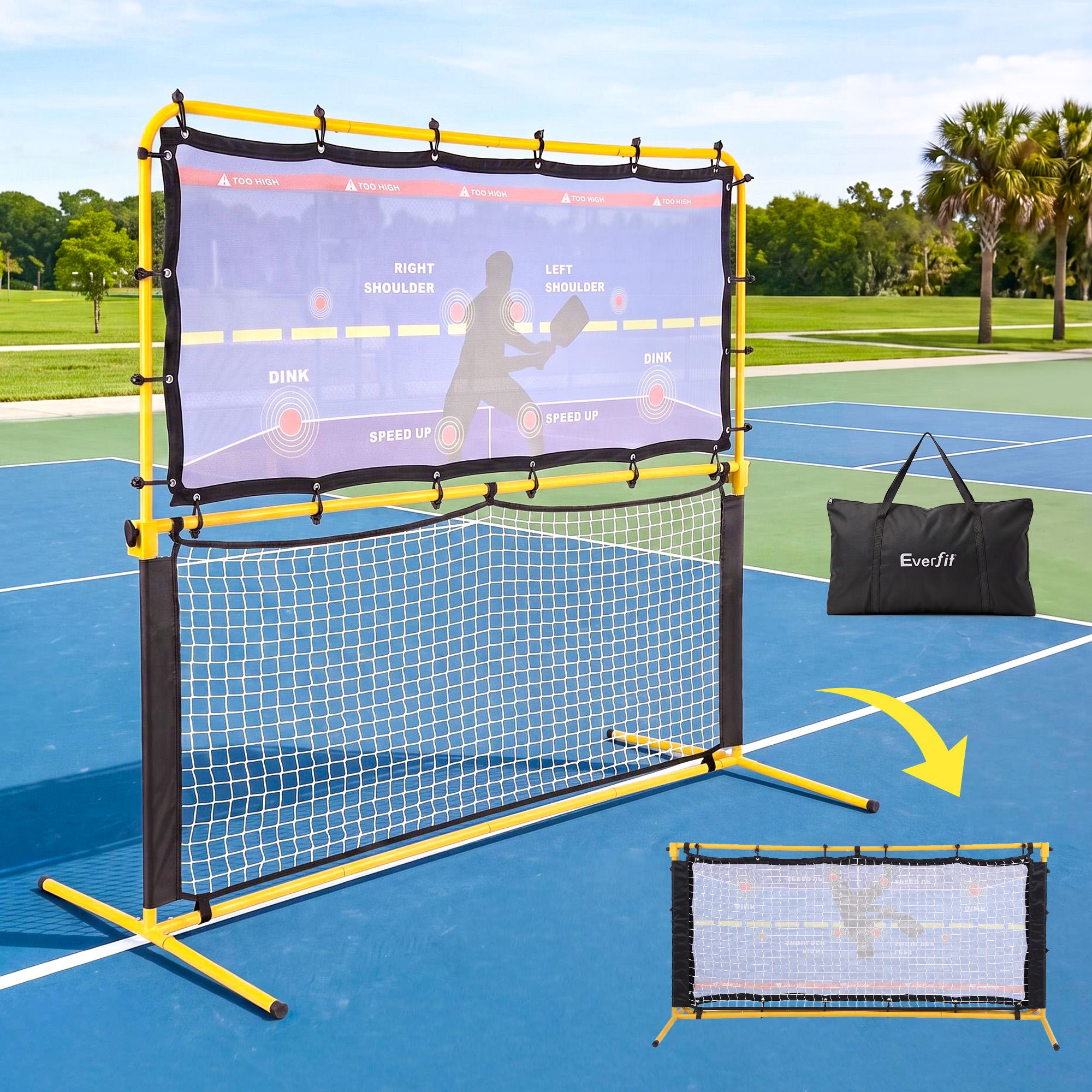 Pickleball Net Rebounder Portable Training Practice 6FT Black Yellow