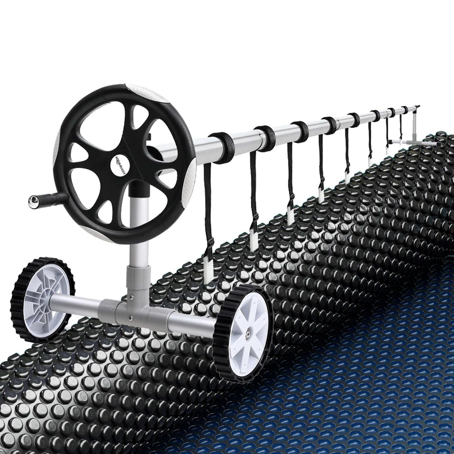 Pool Cover 600 Micron 12x6.4m w/ Roller 6.55m Swimming Pools Black Solar Blanket