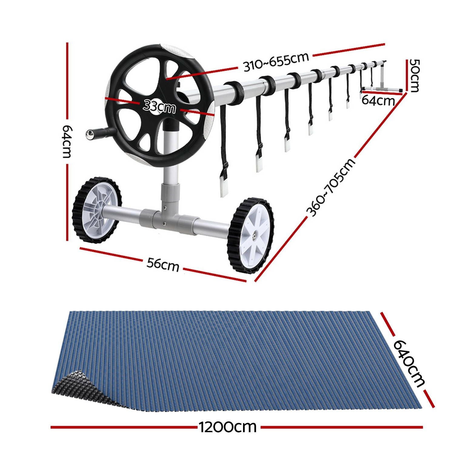 Pool Cover 600 Micron 12x6.4m w/ Roller 6.55m Swimming Pools Black Solar Blanket