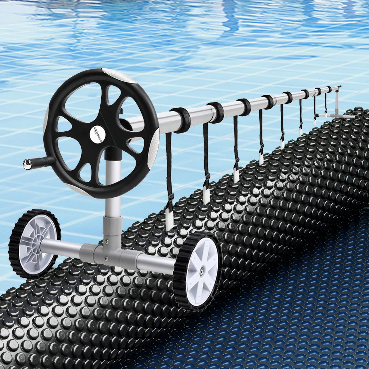 Pool Cover 600 Micron 12x6.4m w/ Roller 6.55m Swimming Pools Black Solar Blanket