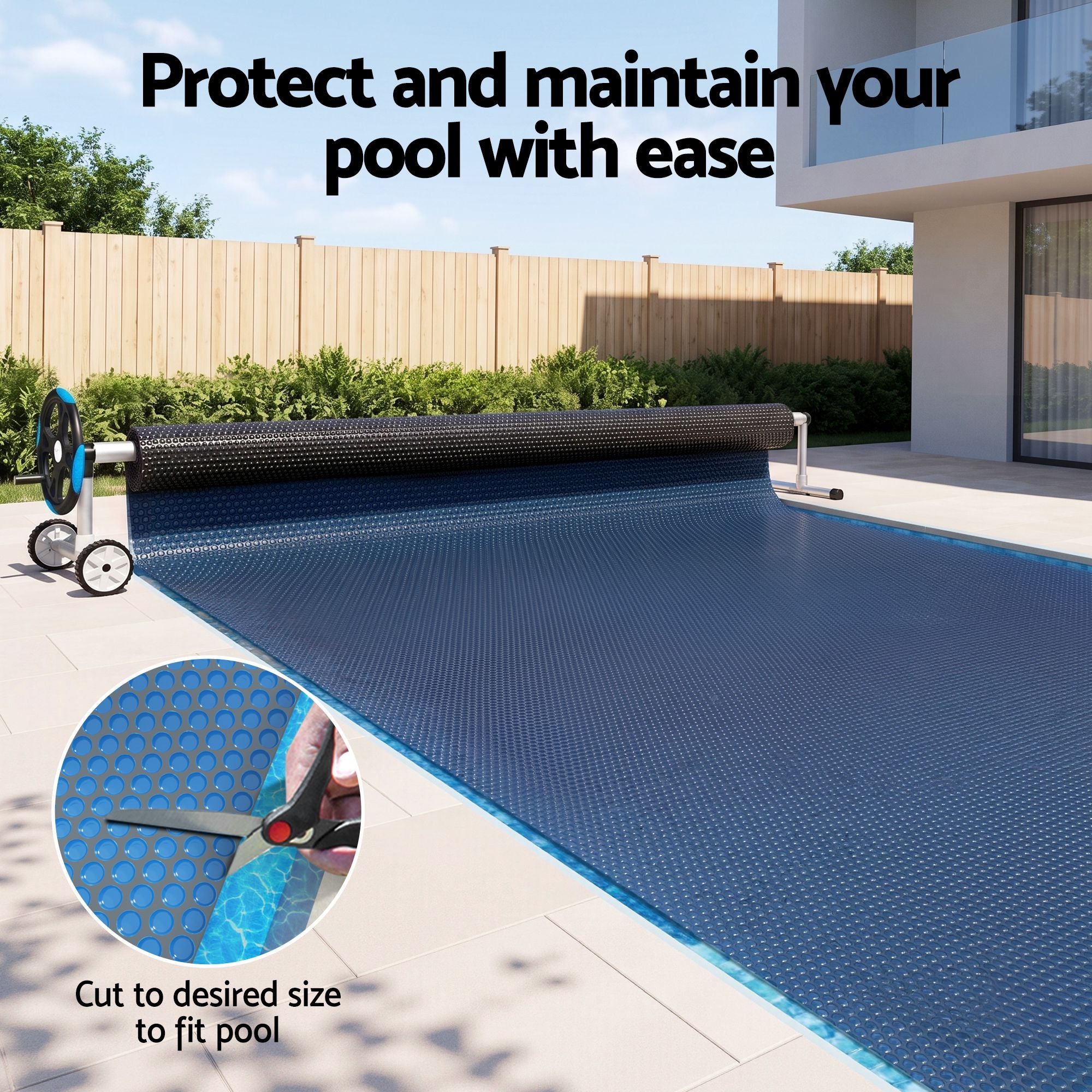 Pool Cover 500 Micron 6.5x3m w/ Blue Roller 5.55m Swimming Pools Black Solar Blanket