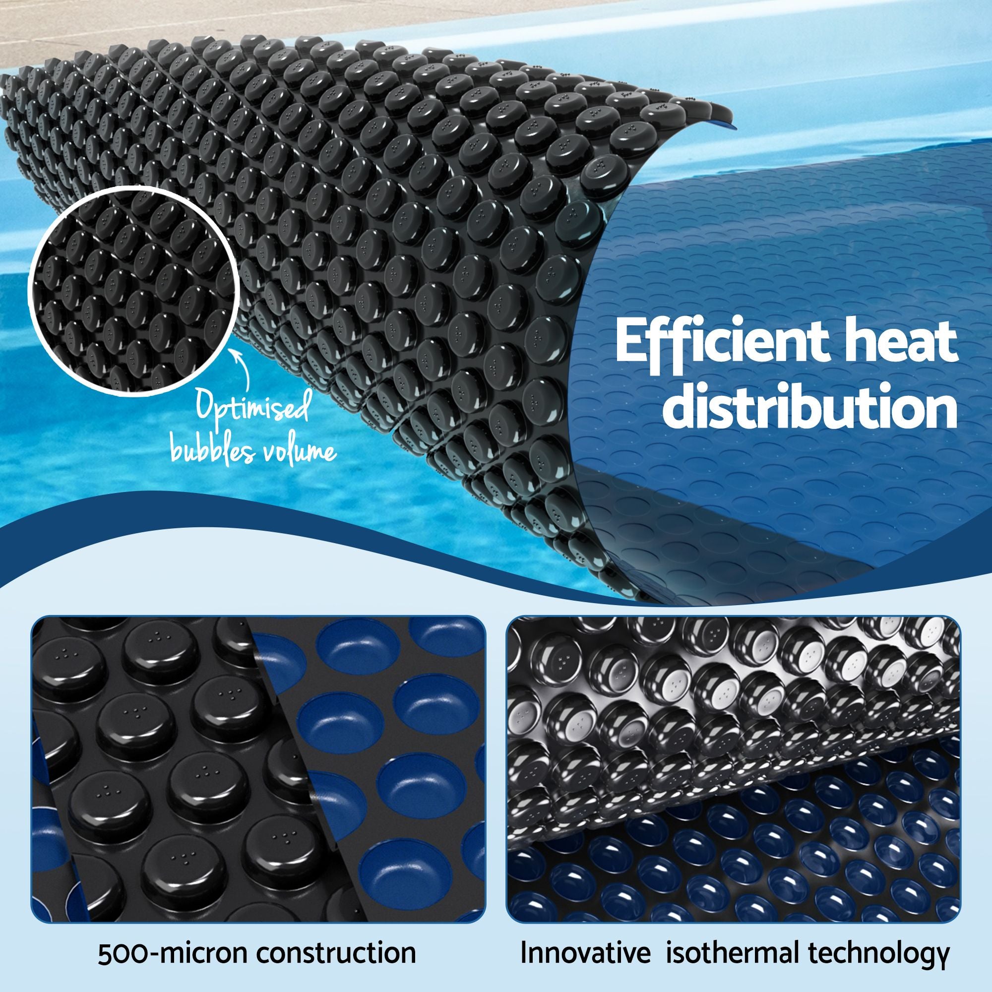 Pool Cover 500 Micron 6.5x3m w/ Blue Roller 5.55m Swimming Pools Black Solar Blanket