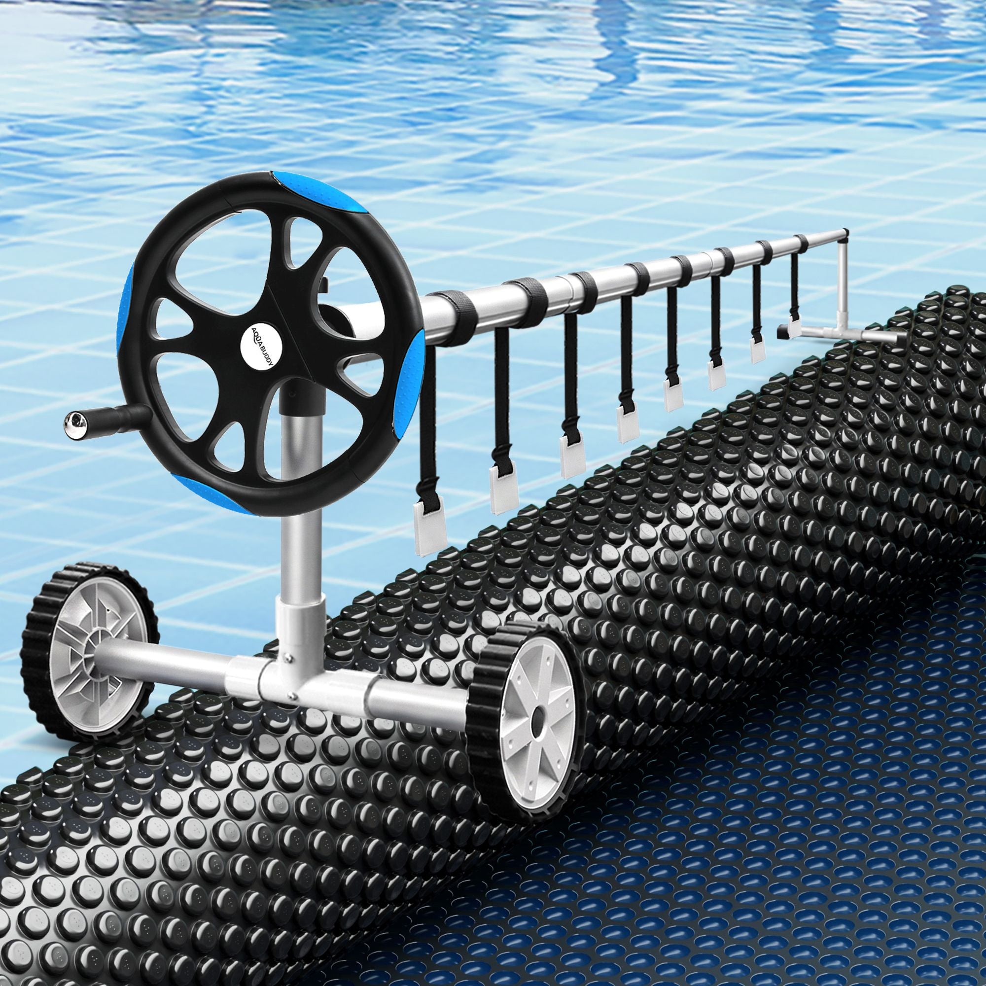 Pool Cover 500 Micron 6.5x3m w/ Blue Roller 5.55m Swimming Pools Black Solar Blanket